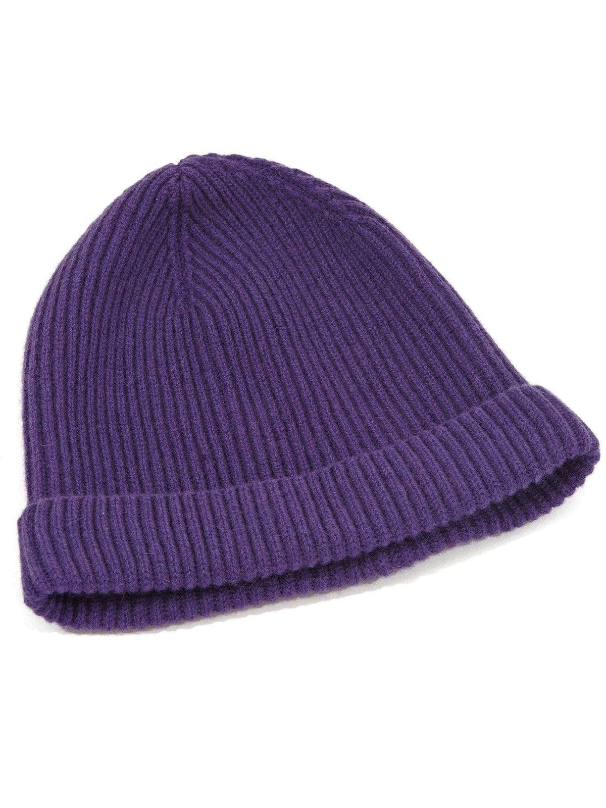 Men's fisherman's rib 100% cashmere beanie, colour Purple, view 2 | Dalle Piane Cashmere