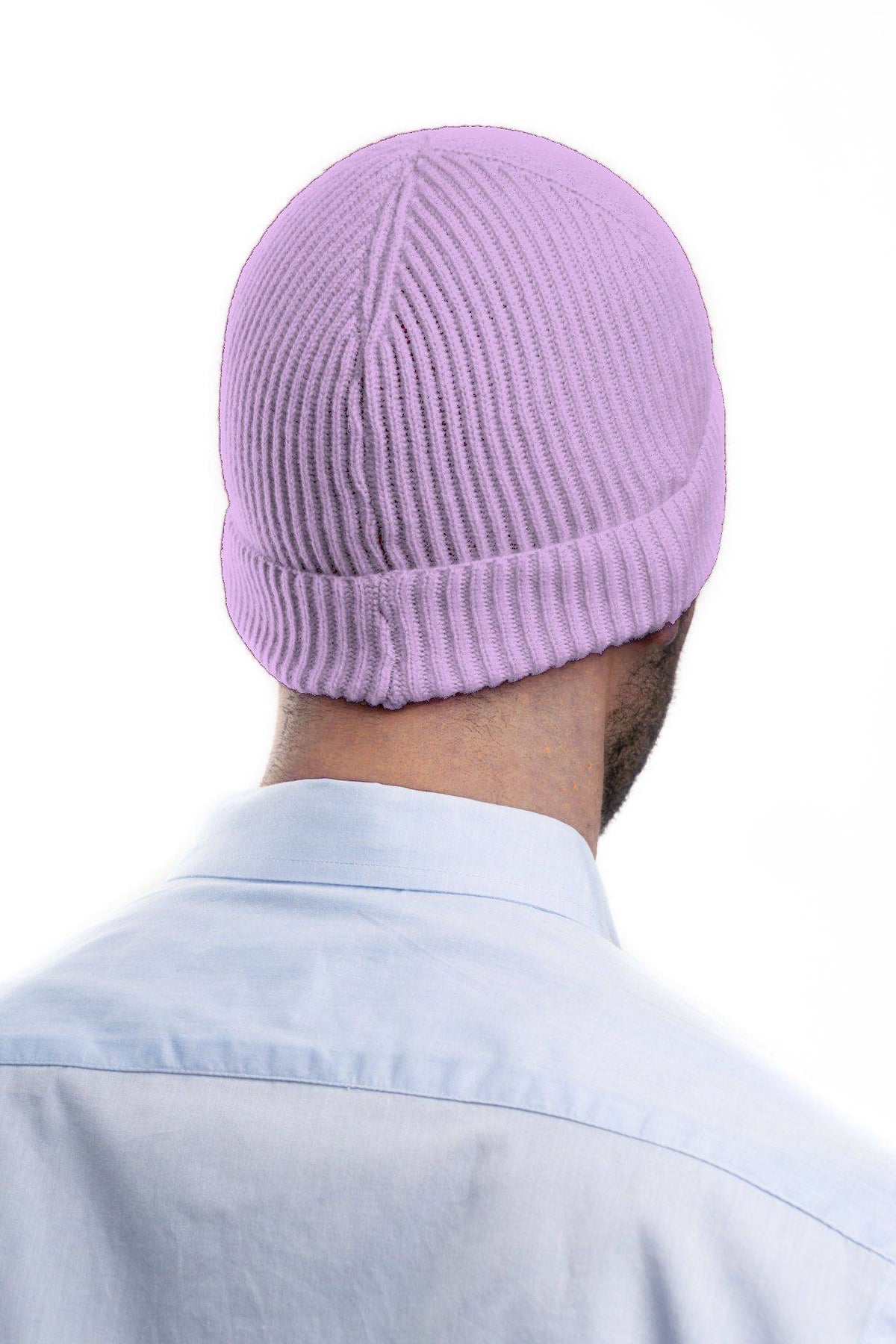 Men's fisherman's rib 100% cashmere beanie, colour Lilac | Dalle Piane Cashmere