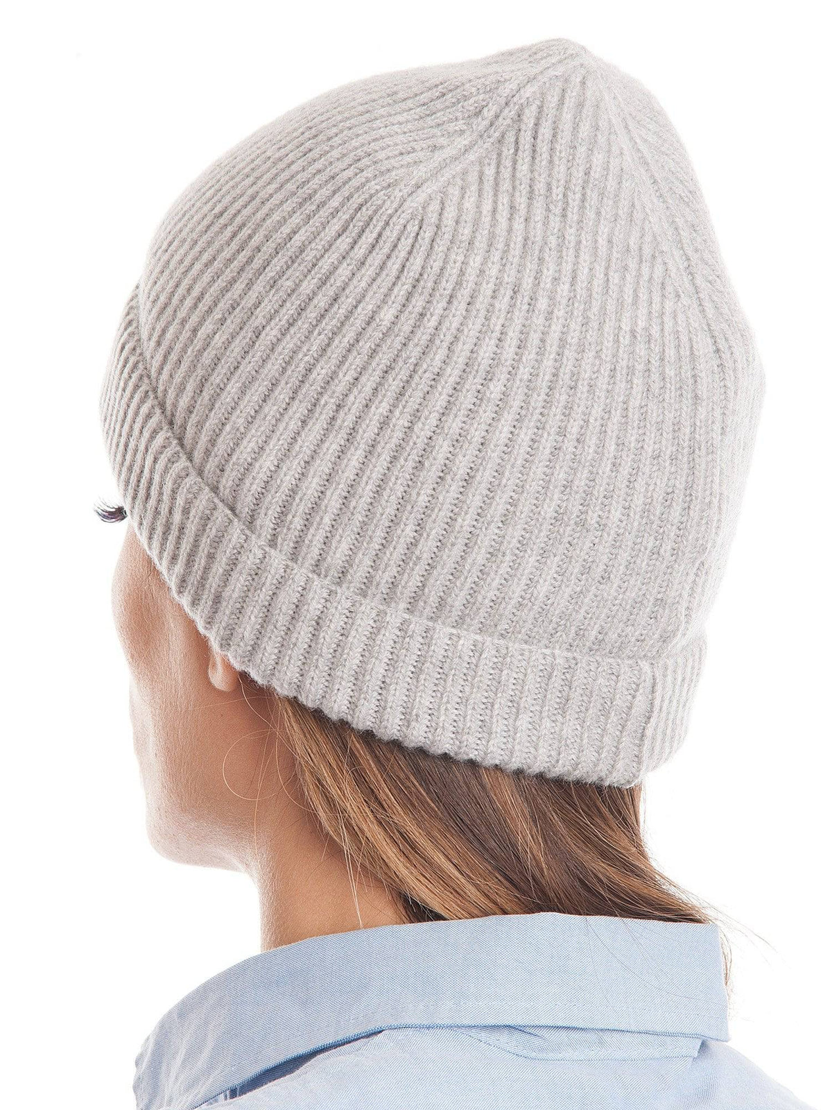 Women's fisherman's rib 100% cashmere beanie, colour Grey | Dalle Piane Cashmere