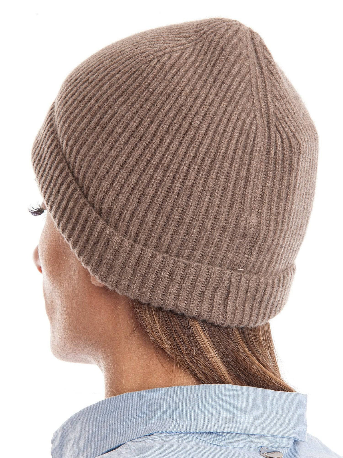 Women's fisherman's rib 100% cashmere beanie, colour Mink | Dalle Piane Cashmere