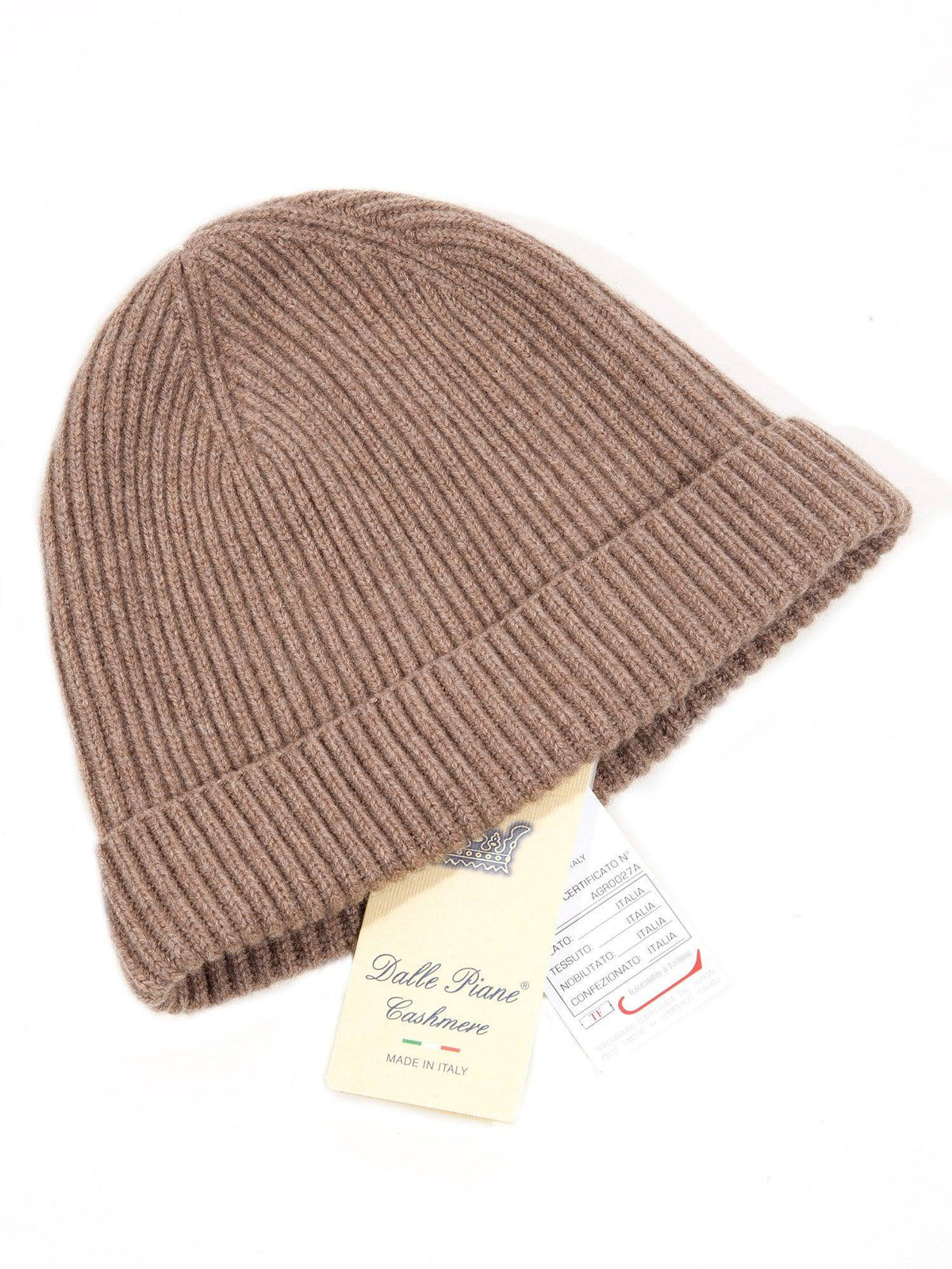 Women's fisherman's rib 100% cashmere beanie, colour Mink, view 2 | Dalle Piane Cashmere