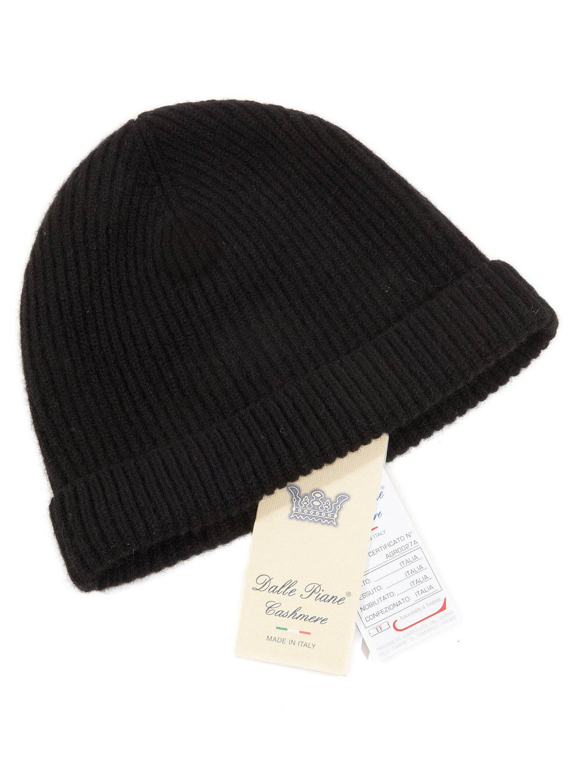 Women's fisherman's rib 100% cashmere beanie, colour Black, view 2 | Dalle Piane Cashmere