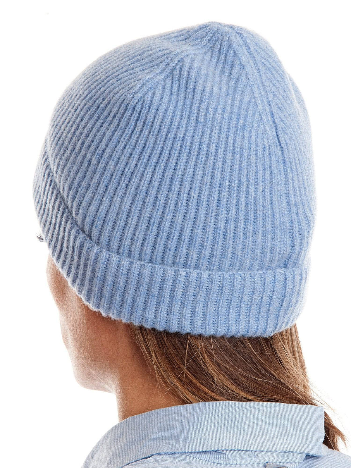 Women's fisherman's rib 100% cashmere beanie, colour Sky | Dalle Piane Cashmere