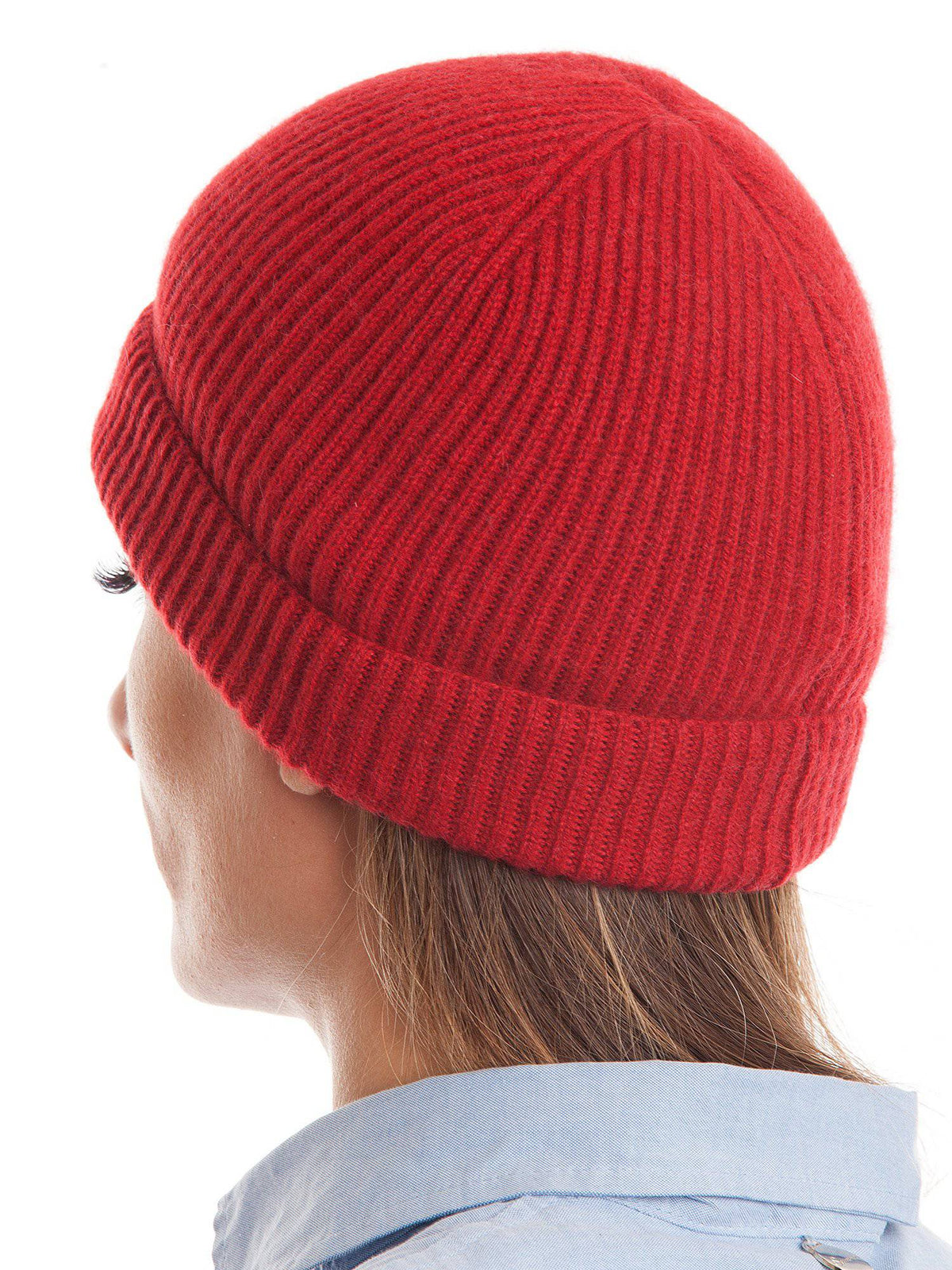 Women's fisherman's rib 100% cashmere beanie, colour Red | Dalle Piane Cashmere