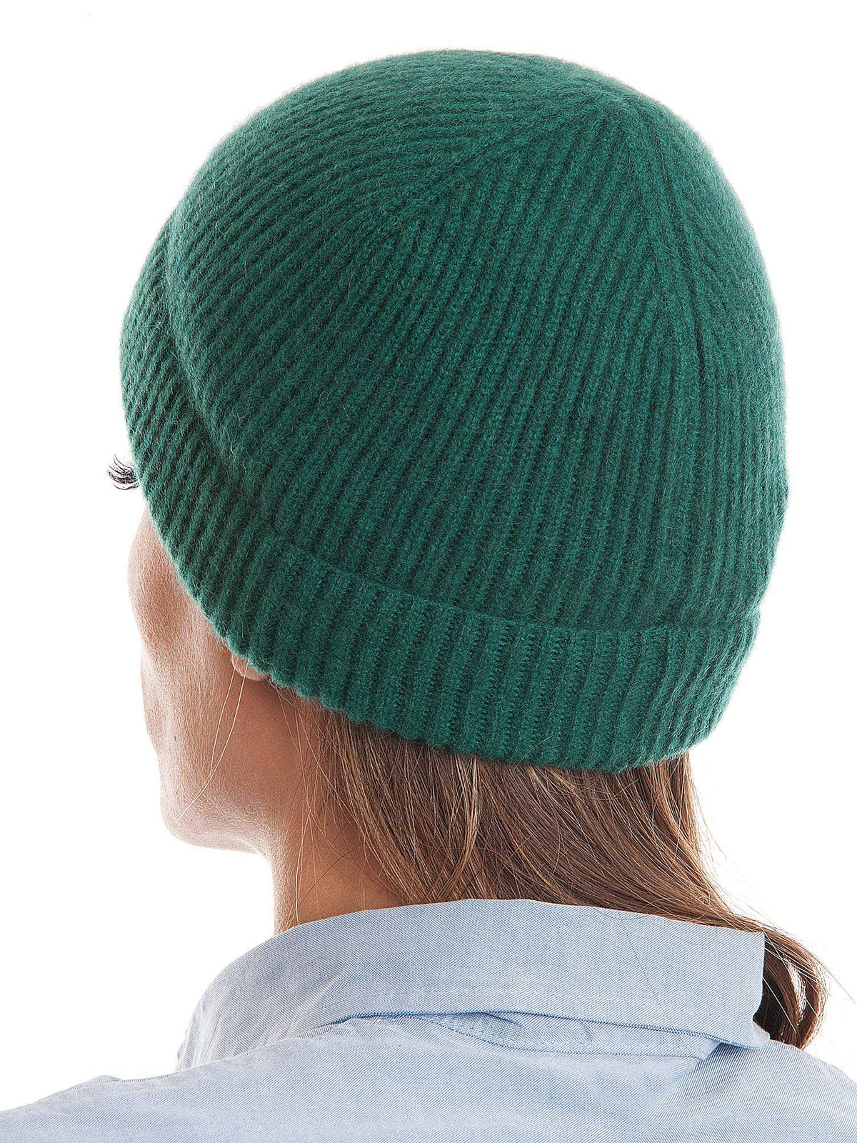 Women's fisherman's rib 100% cashmere beanie, colour Green | Dalle Piane Cashmere