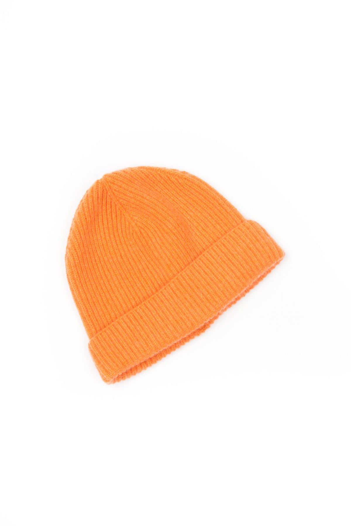Women's fisherman's rib 100% cashmere beanie, colour Orange, view 2 | Dalle Piane Cashmere