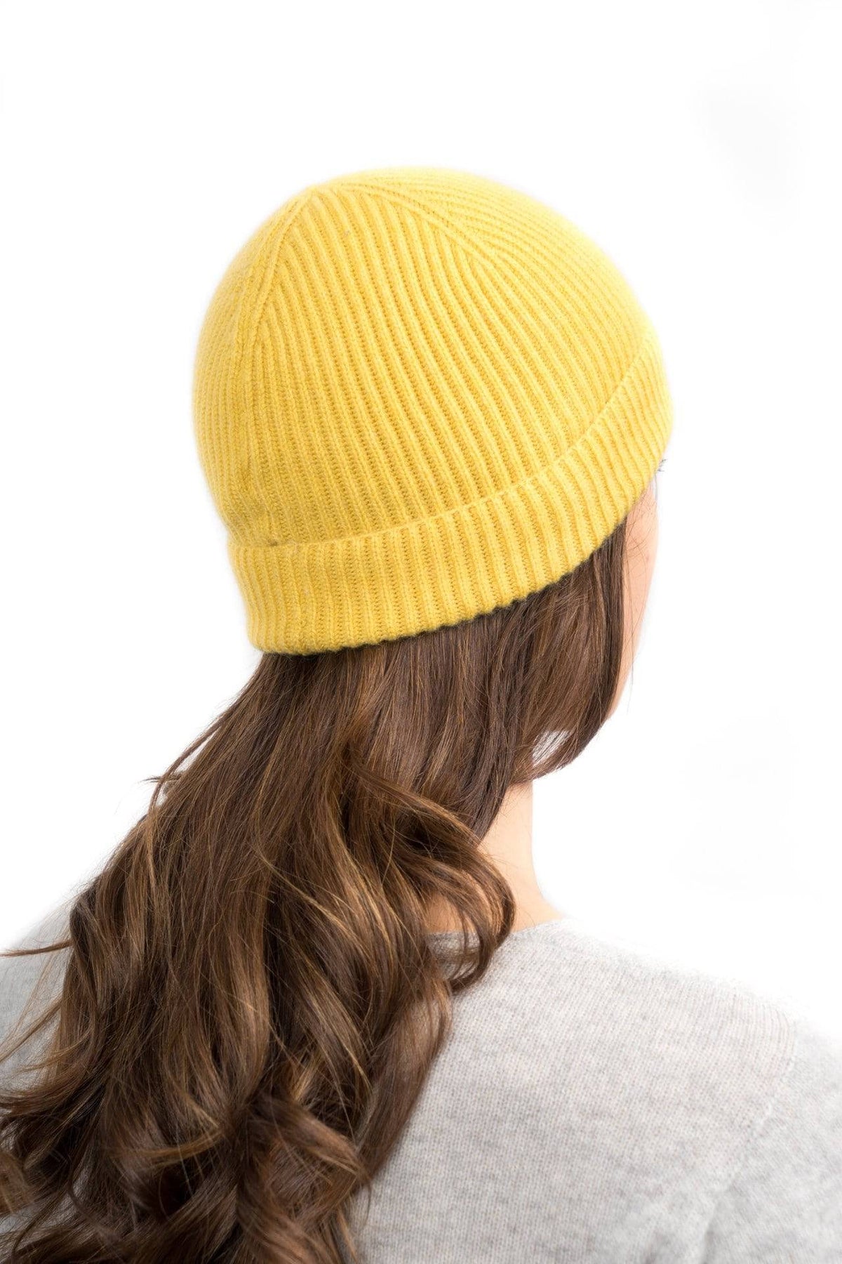 Women's fisherman's rib 100% cashmere beanie, colour Yellow | Dalle Piane Cashmere