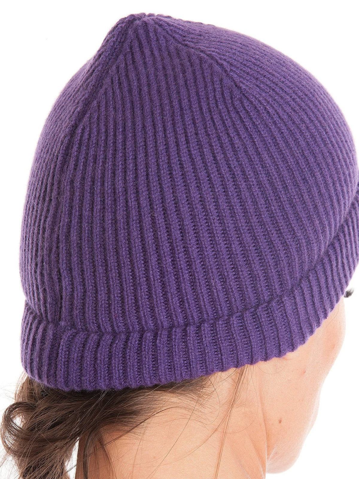 Women's fisherman's rib 100% cashmere beanie, colour Purple, view 4 | Dalle Piane Cashmere