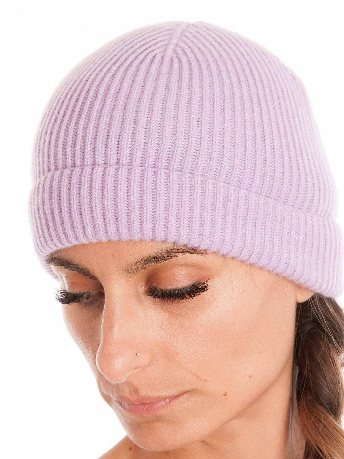 Women's fisherman's rib 100% cashmere beanie, colour Lilac | Dalle Piane Cashmere