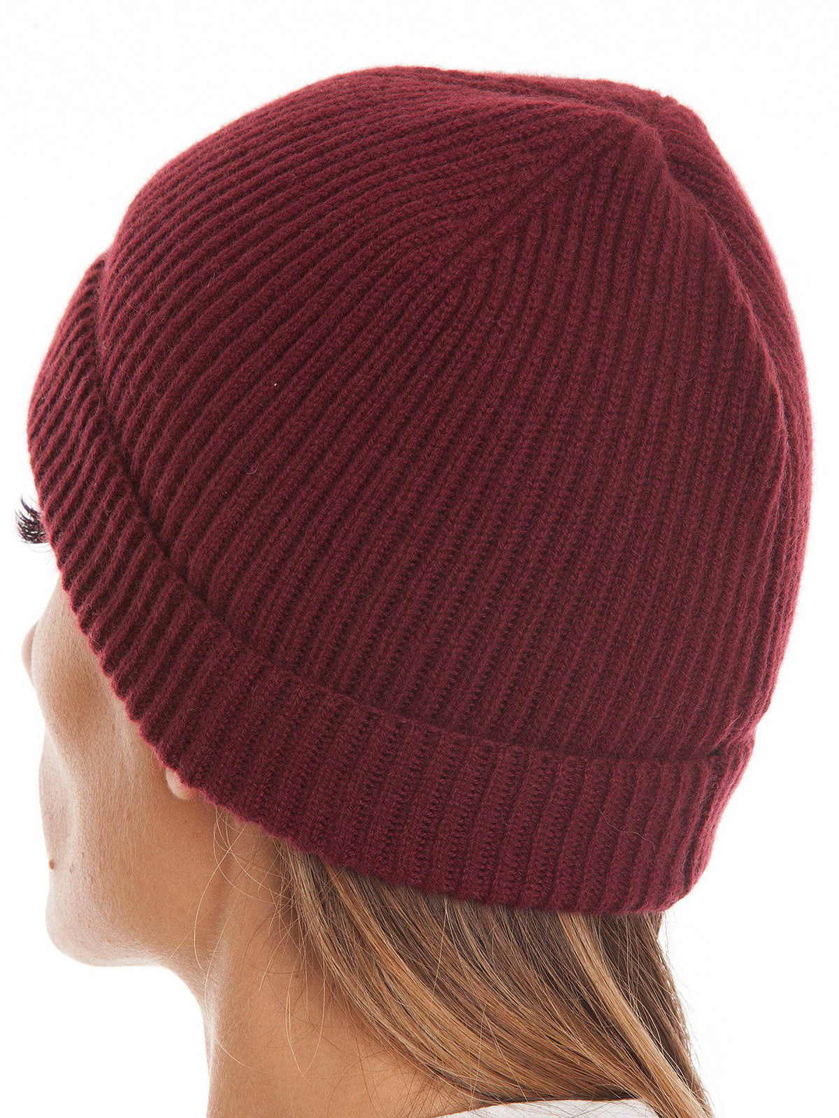 Women's fisherman's rib 100% cashmere beanie, colour Bordeaux | Dalle Piane Cashmere