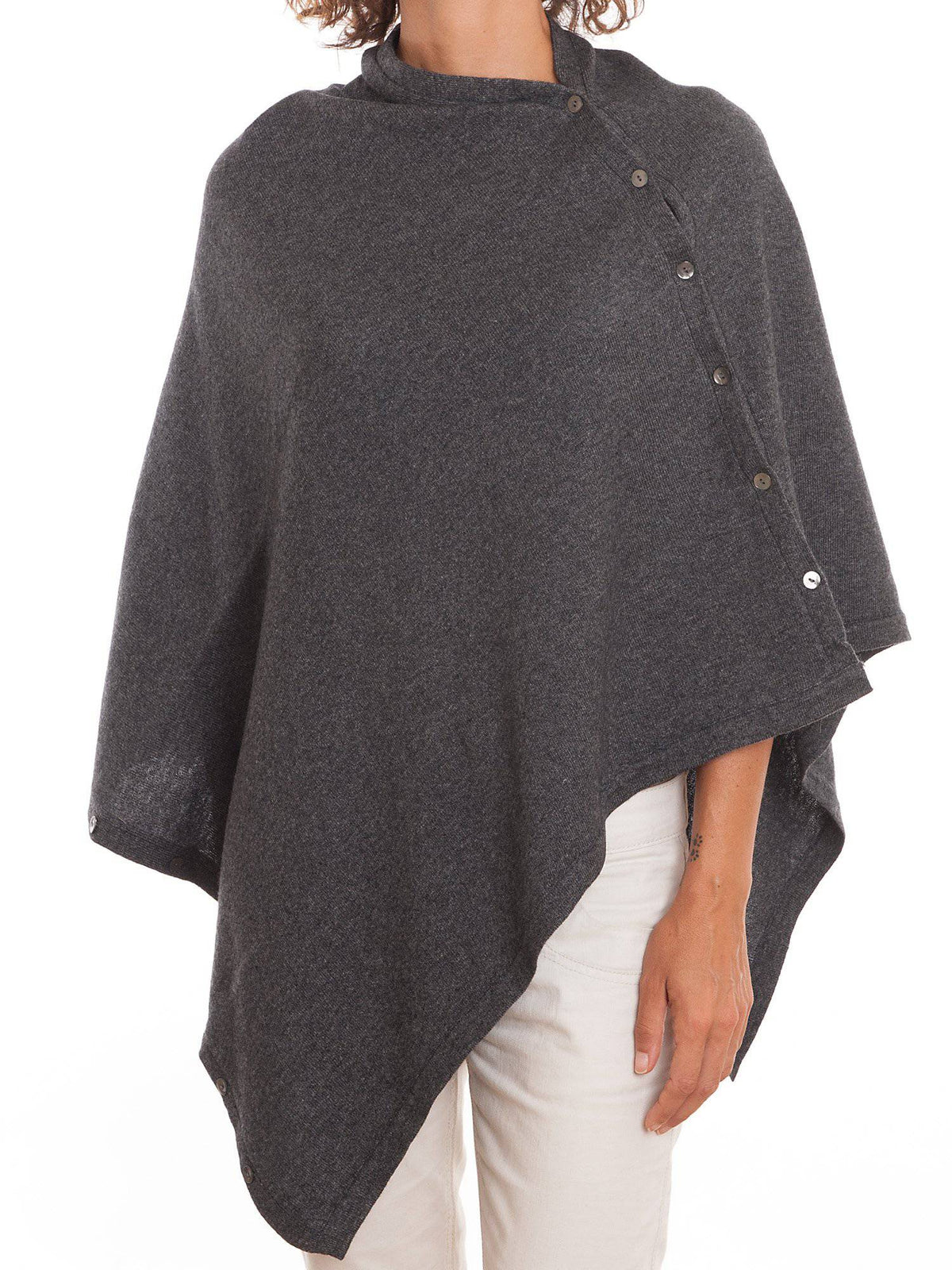 Cashmere blend poncho with buttons, colour Anthracite | Dalle Piane Cashmere
