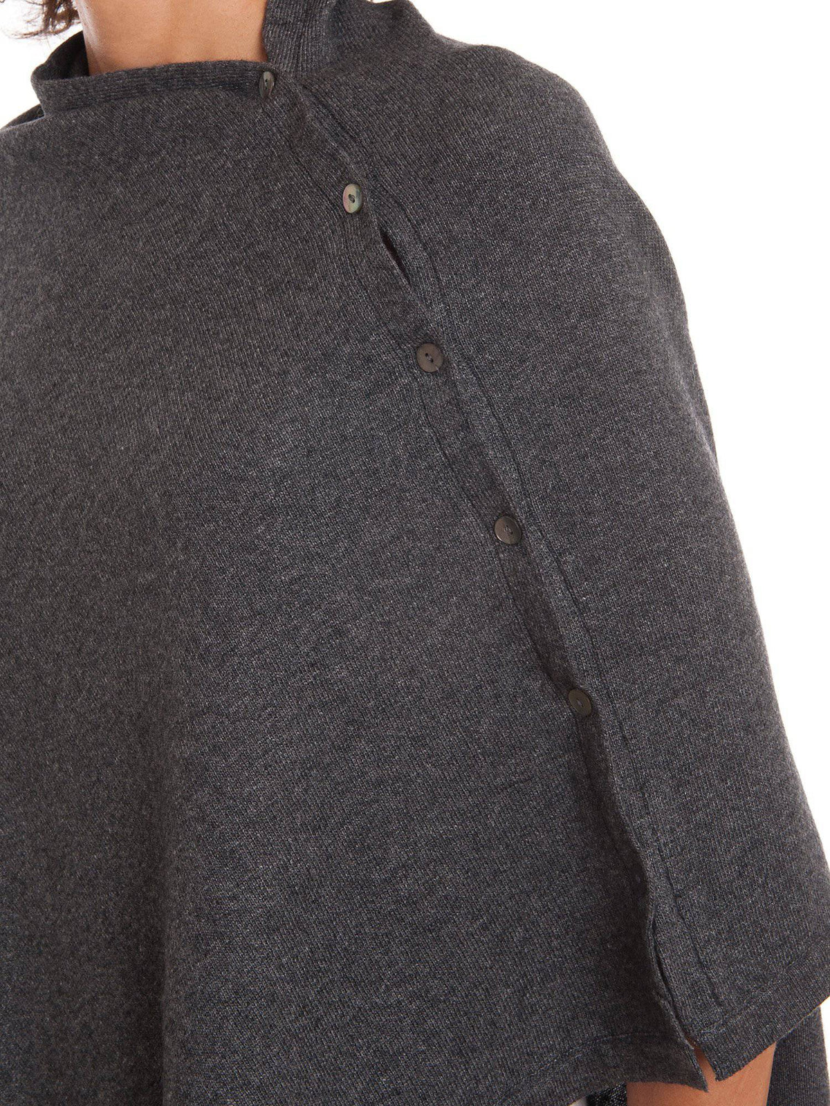 Cashmere blend poncho with buttons, colour Anthracite, view 3 | Dalle Piane Cashmere