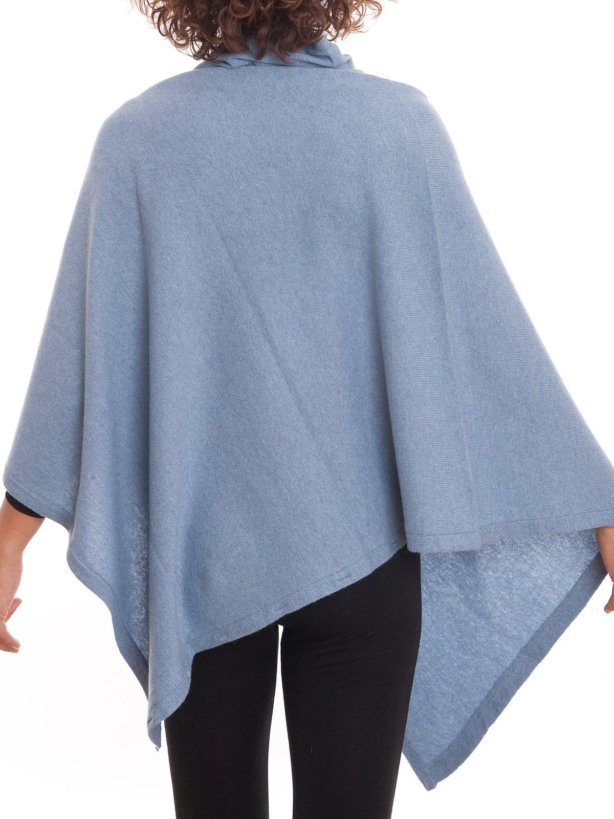 Cashmere blend poncho with buttons, colour Sky, view 2 | Dalle Piane Cashmere