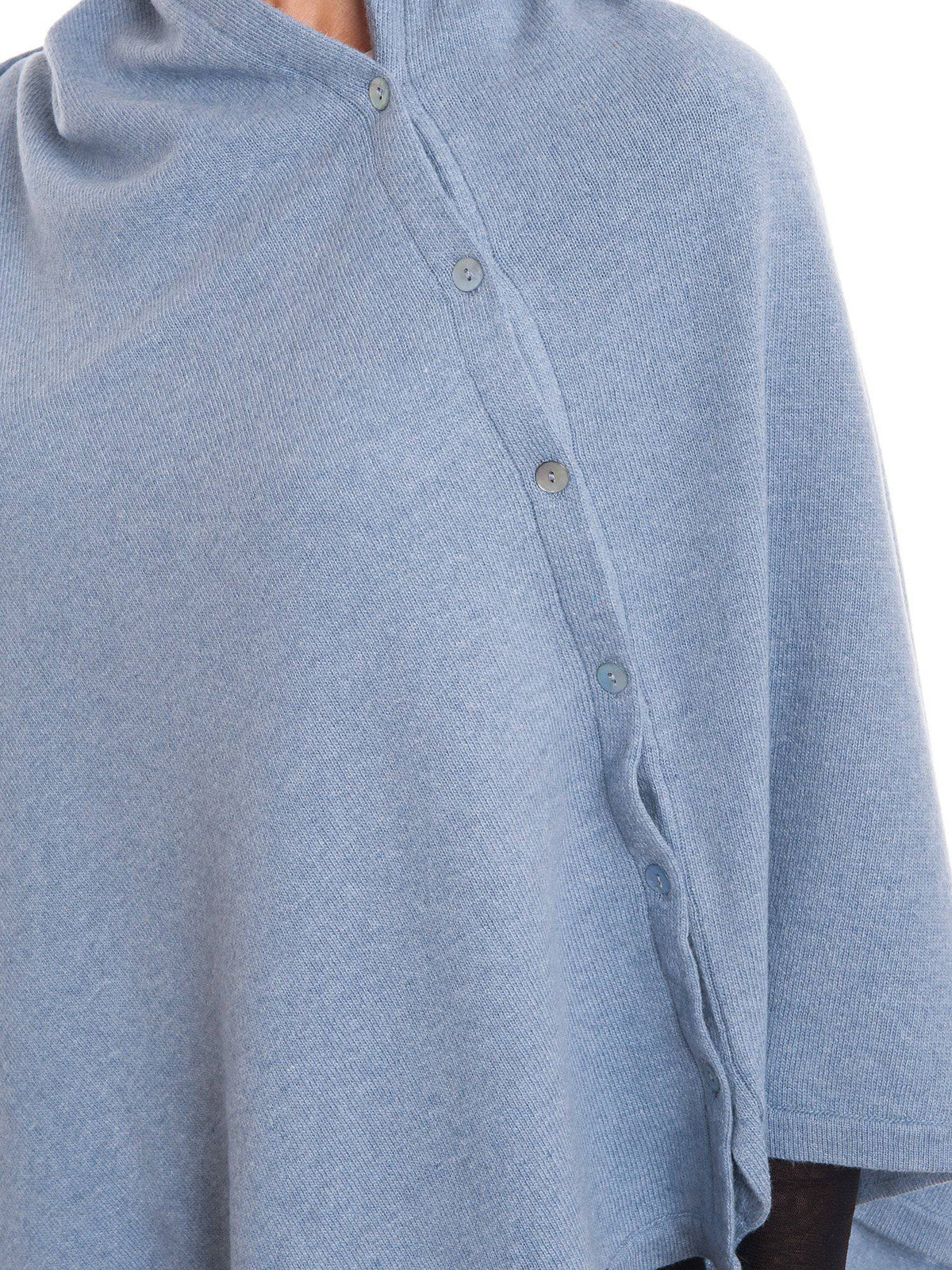 Cashmere blend poncho with buttons, colour Sky, view 4 | Dalle Piane Cashmere