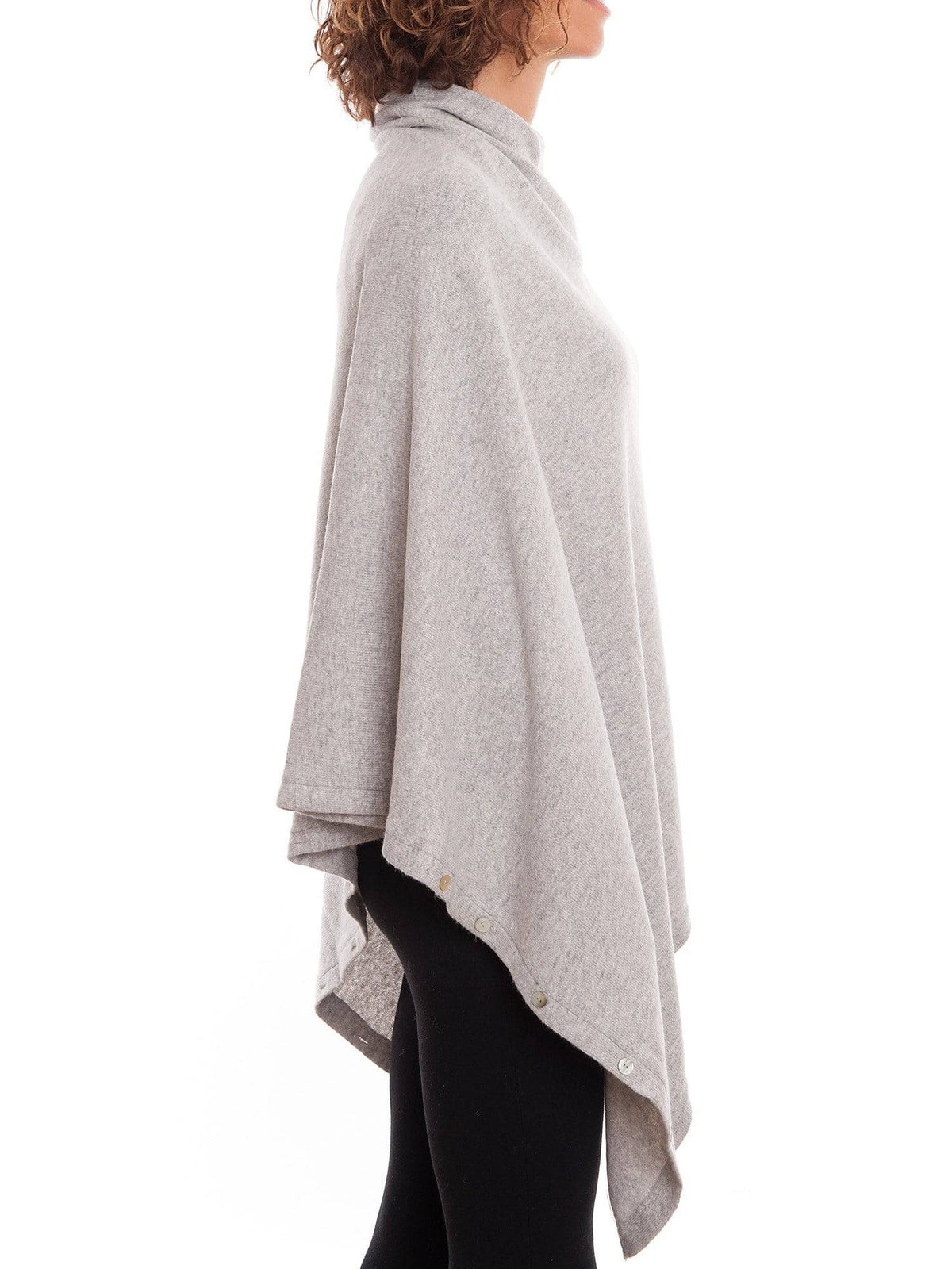 Cashmere blend poncho with buttons, colour Grey, view 2 | Dalle Piane Cashmere
