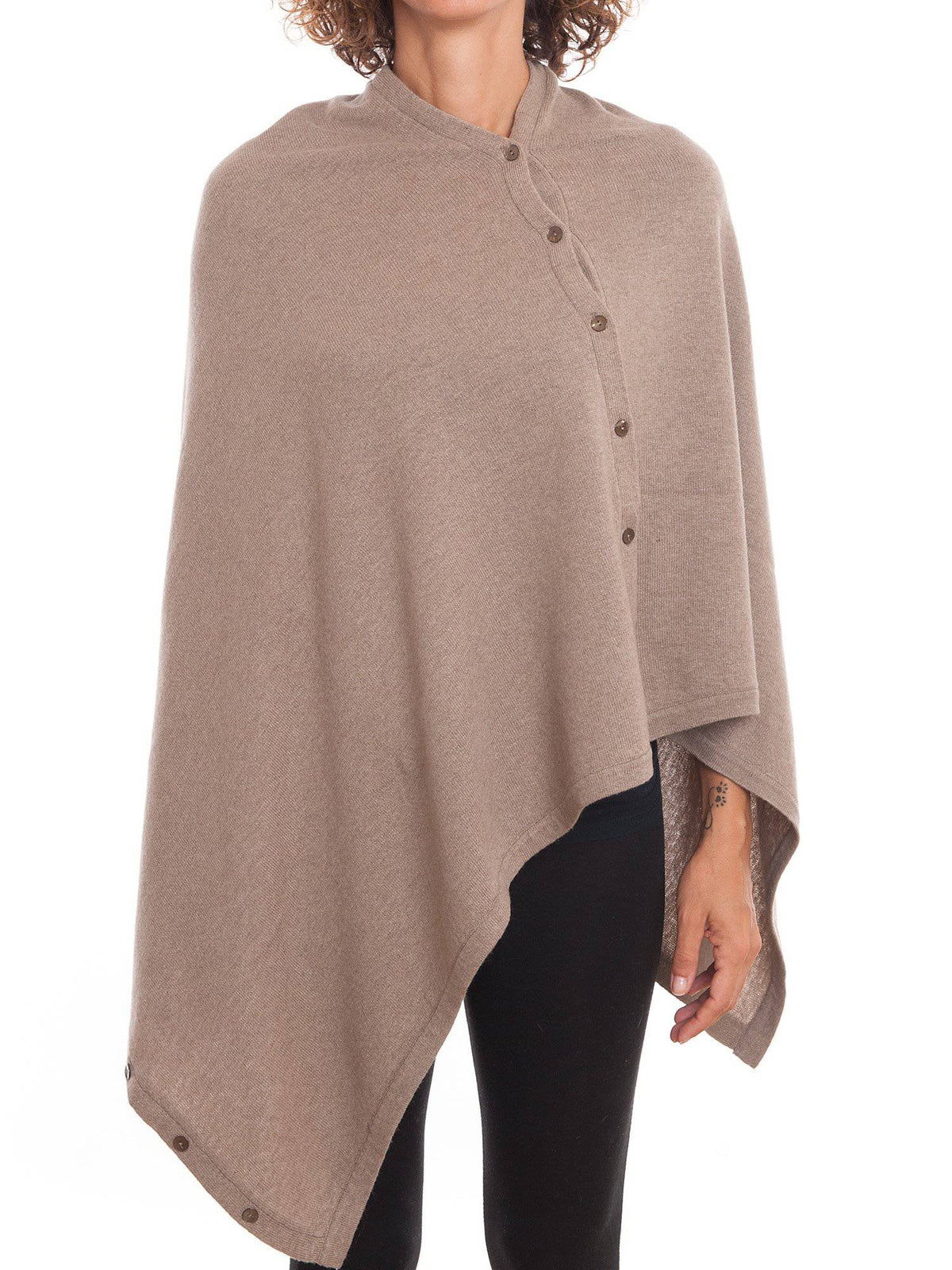 Cashmere blend poncho with buttons, colour Mink | Dalle Piane Cashmere