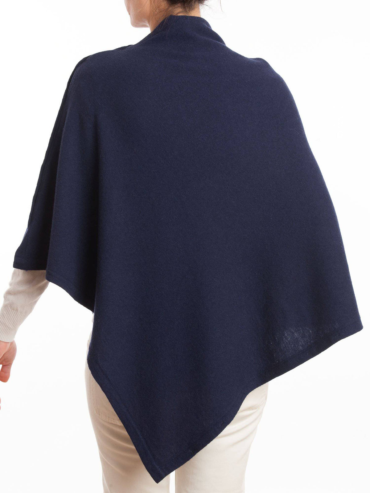 Cashmere blend poncho with buttons, colour Blue, view 3 | Dalle Piane Cashmere