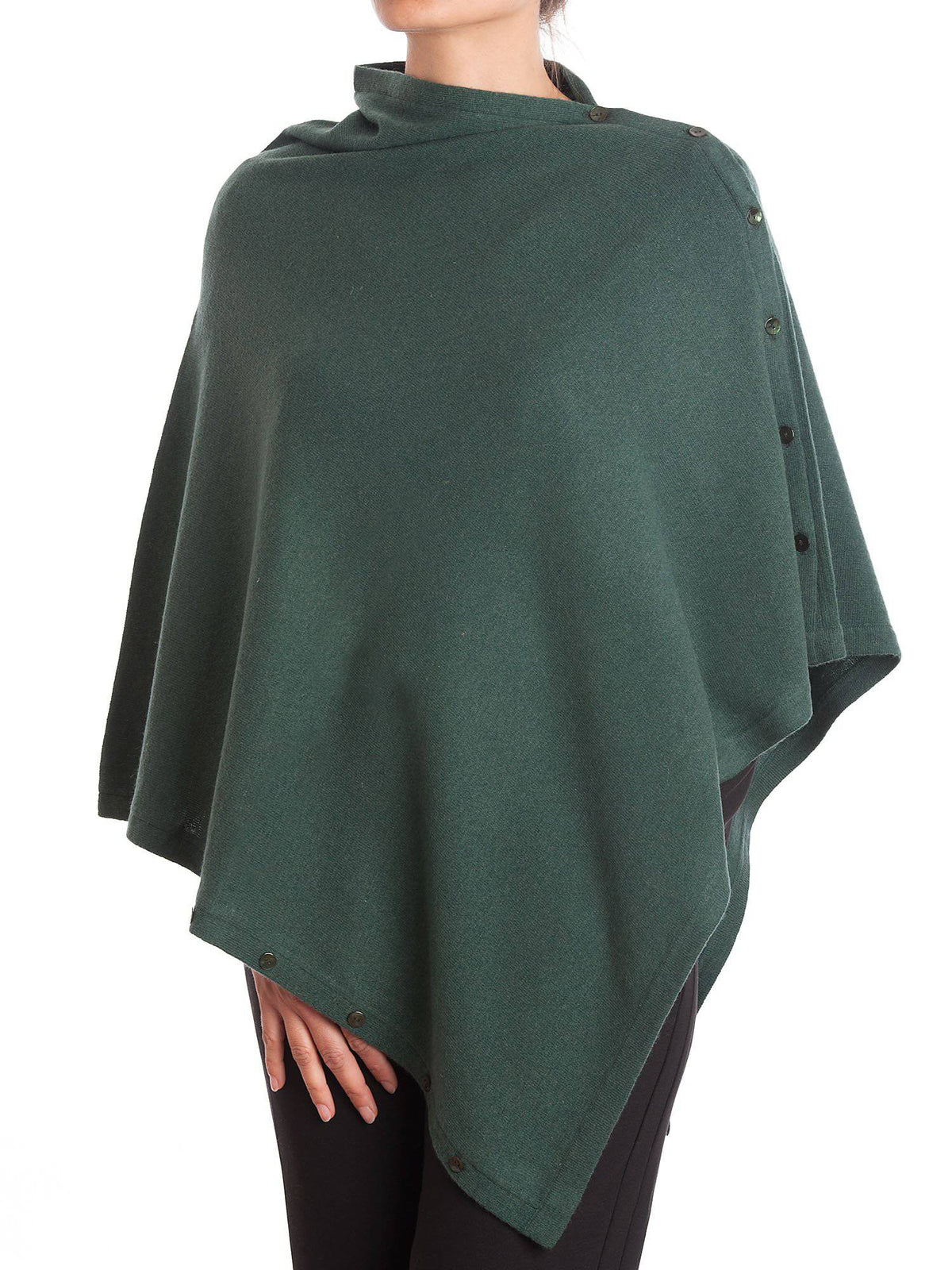 Cashmere blend poncho with buttons, colour Green | Dalle Piane Cashmere