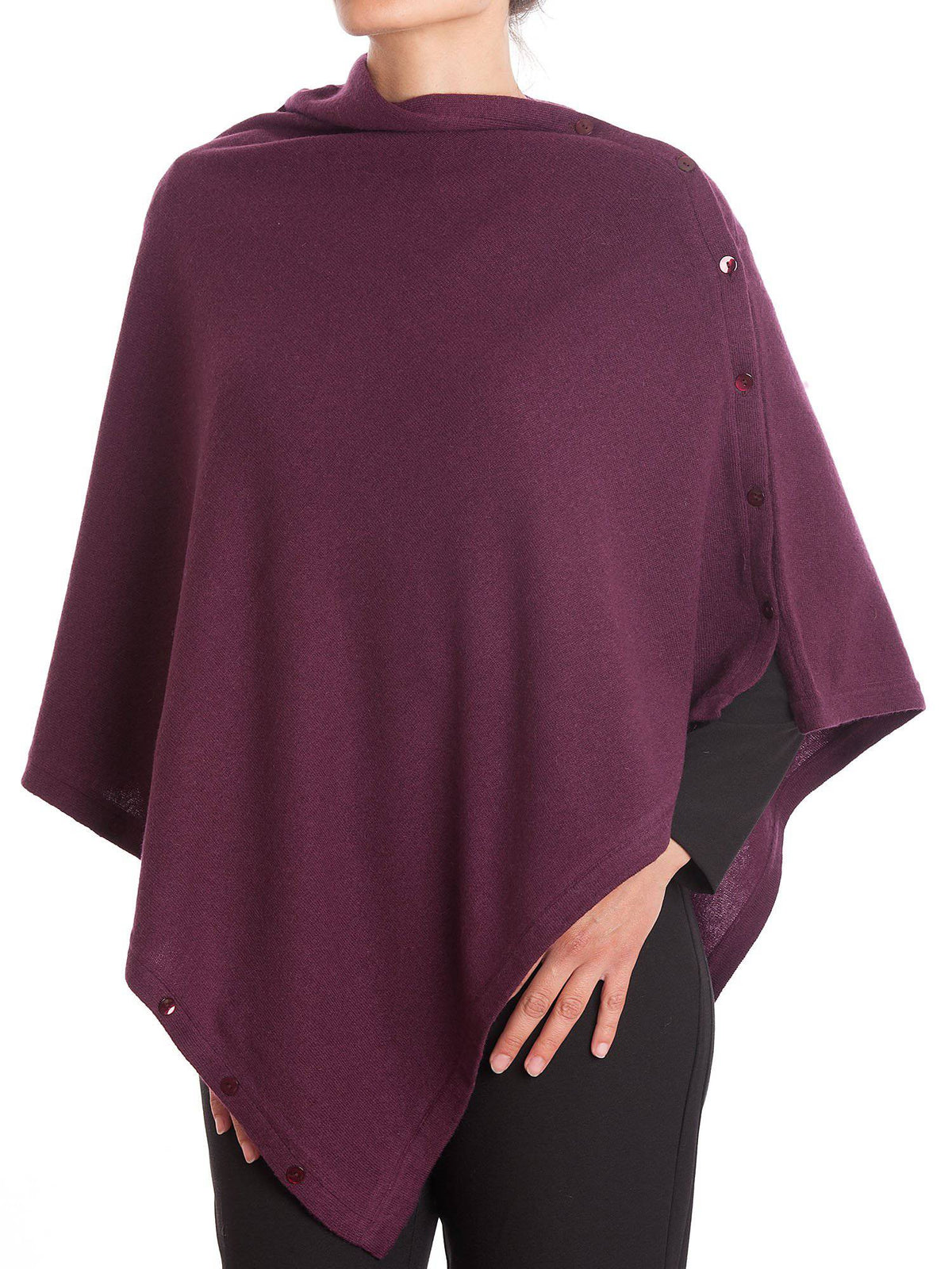 Cashmere blend poncho with buttons, colour Bordeaux | Dalle Piane Cashmere
