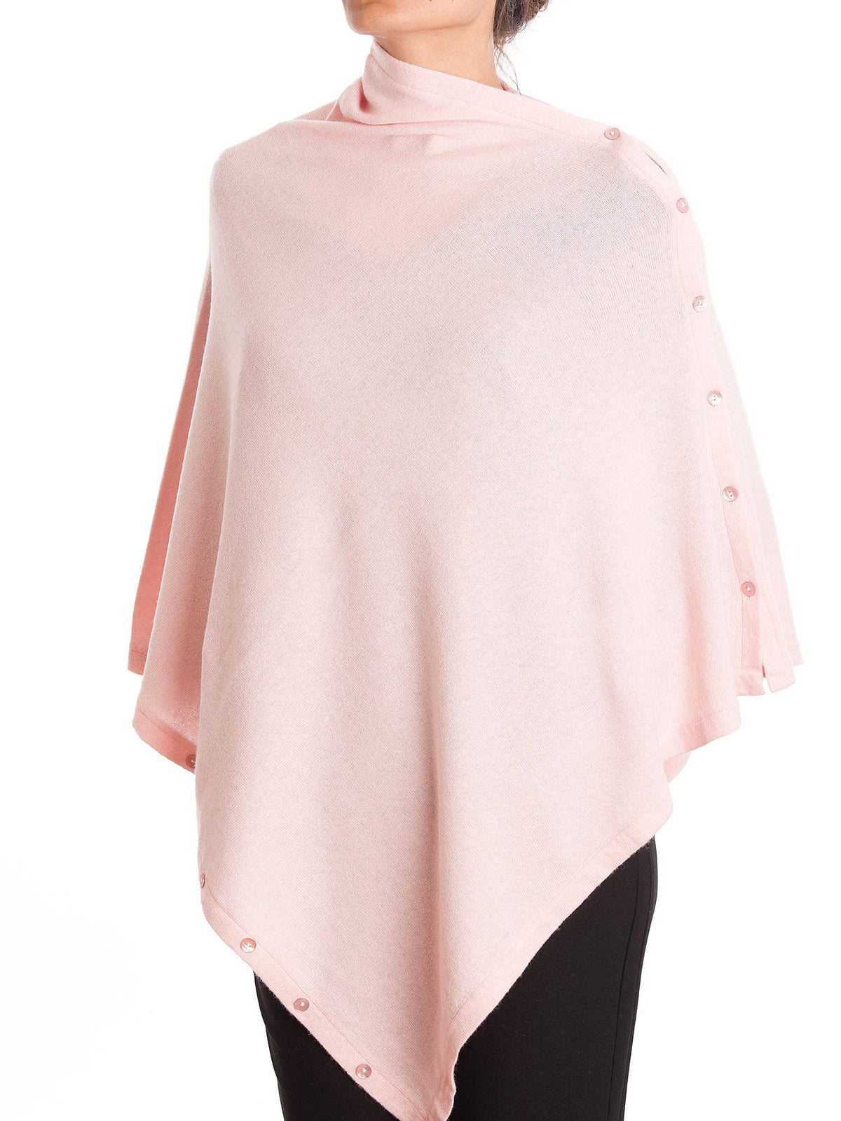Cashmere blend poncho with buttons, colour Pink | Dalle Piane Cashmere