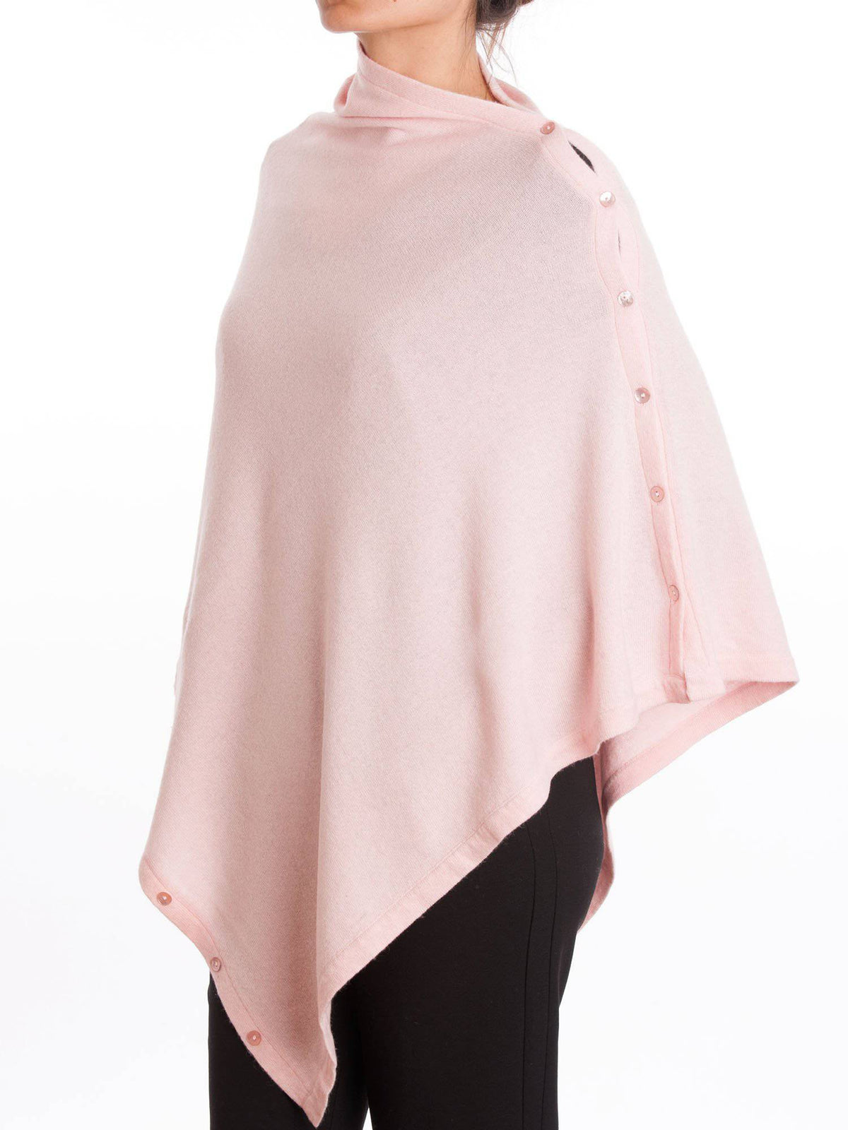 Cashmere blend poncho with buttons, colour Pink, view 2 | Dalle Piane Cashmere
