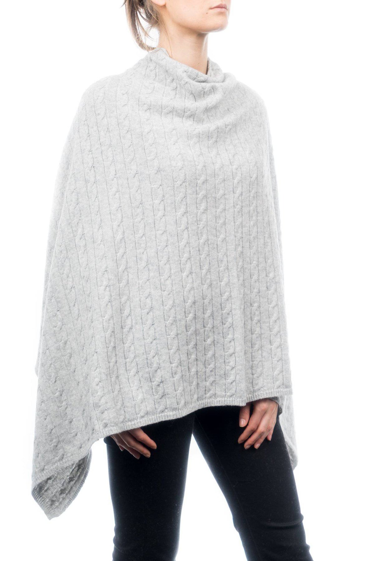 Cable-knit cashmere blend poncho, colour Grey | Dalle Piane Cashmere