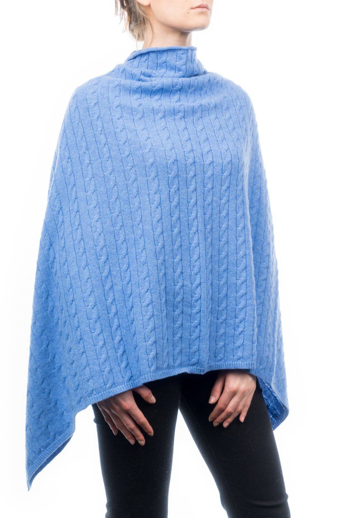Cable-knit cashmere blend poncho, colour Light Blue | Dalle Piane Cashmere