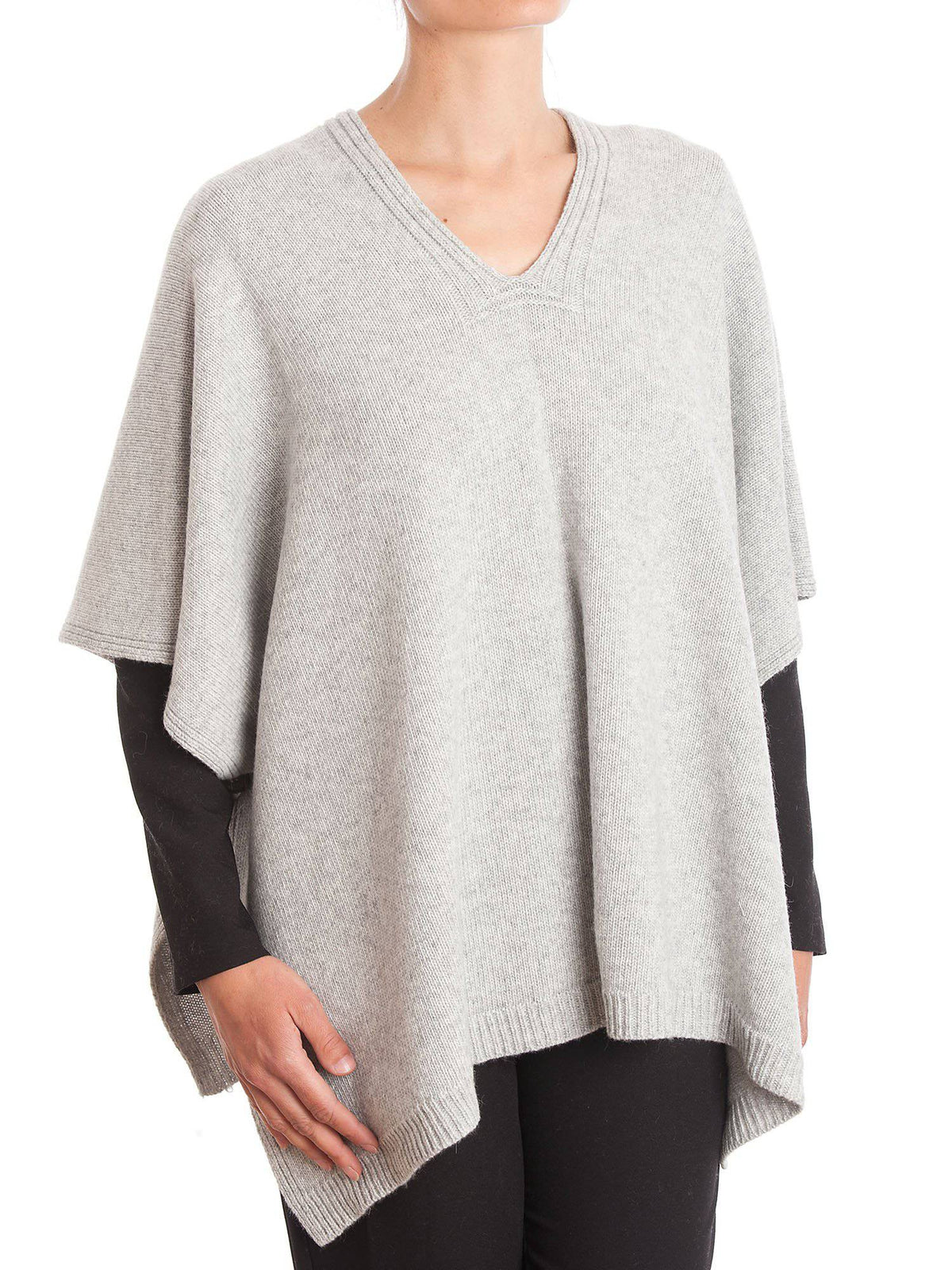Cashmere blend cape with side buttons, colour Grey | Dalle Piane Cashmere
