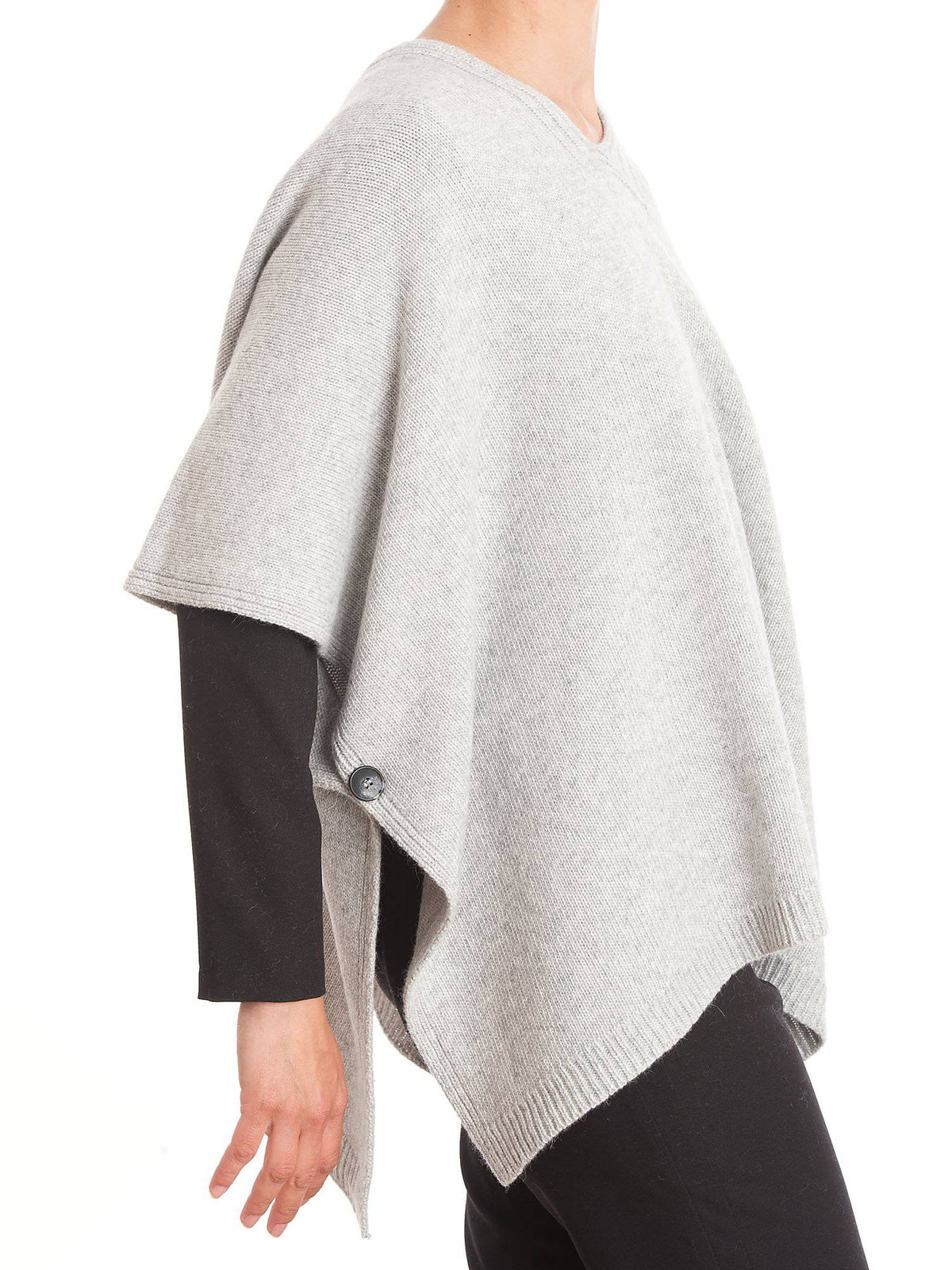 Cashmere blend cape with side buttons, colour Grey, view 3 | Dalle Piane Cashmere