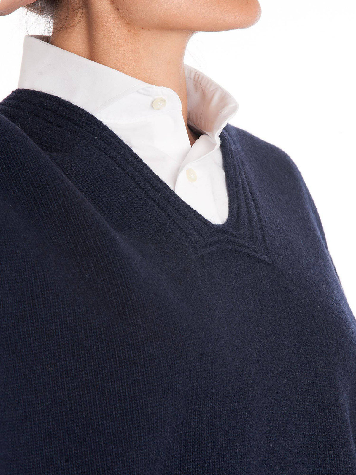 Cashmere blend cape with side buttons, colour Blue, view 4 | Dalle Piane Cashmere