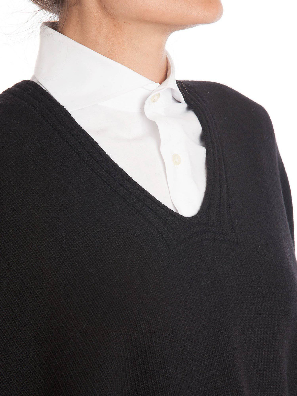 Cashmere blend cape with side buttons, colour Black, view 4 | Dalle Piane Cashmere