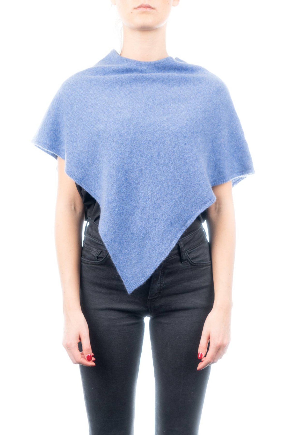 Short 100% cashmere poncho, colour Light Blue | Dalle Piane Cashmere