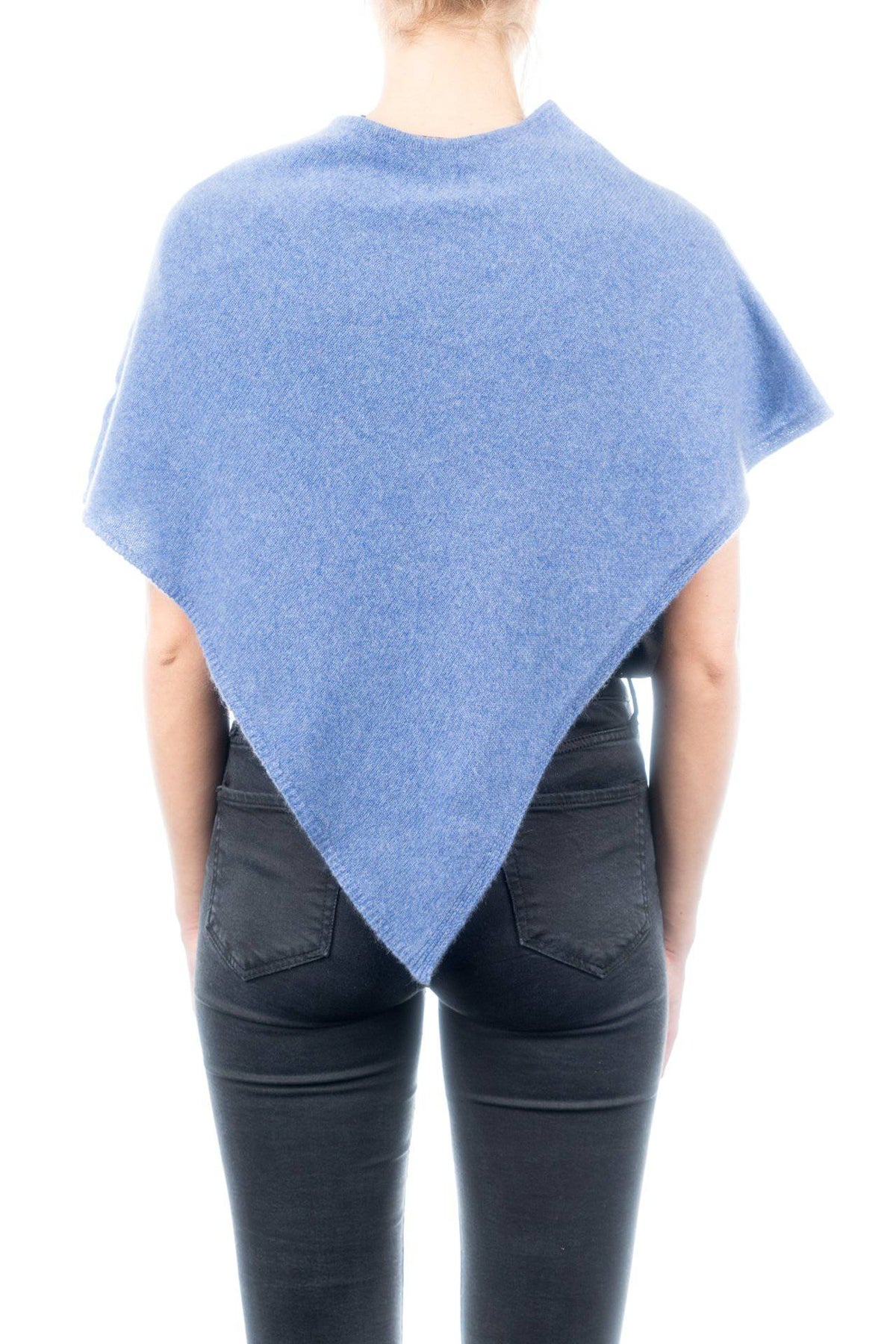 Short 100% cashmere poncho, colour Light Blue, view 3 | Dalle Piane Cashmere