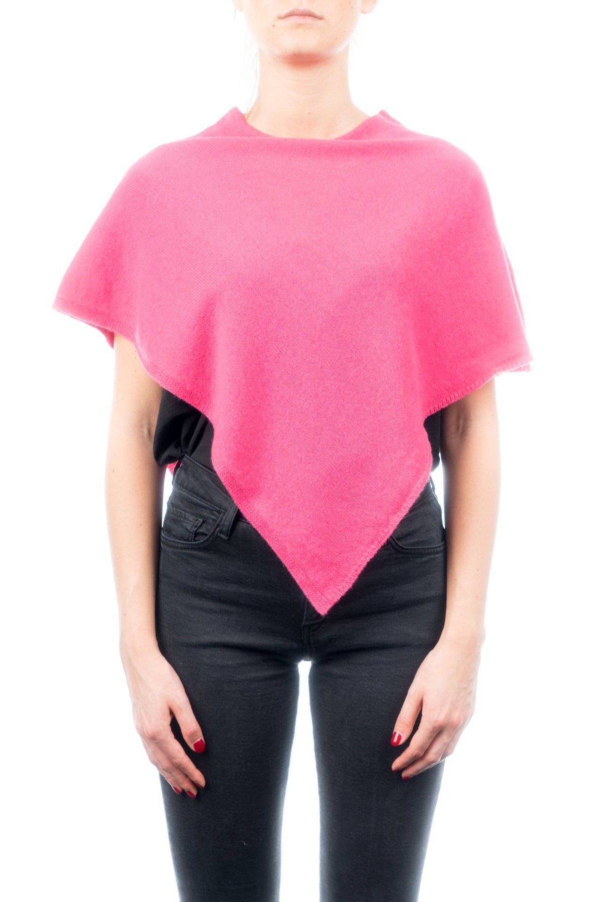 Short 100% cashmere poncho, colour Fuchsia | Dalle Piane Cashmere