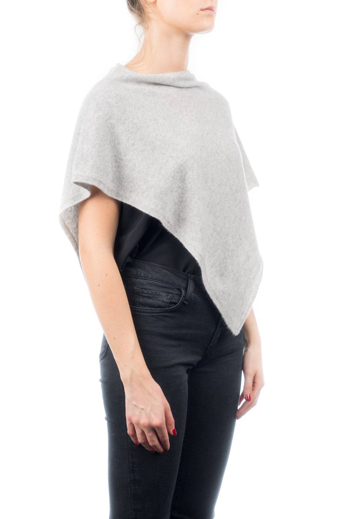 Short 100% cashmere poncho, colour Grey, view 2 | Dalle Piane Cashmere