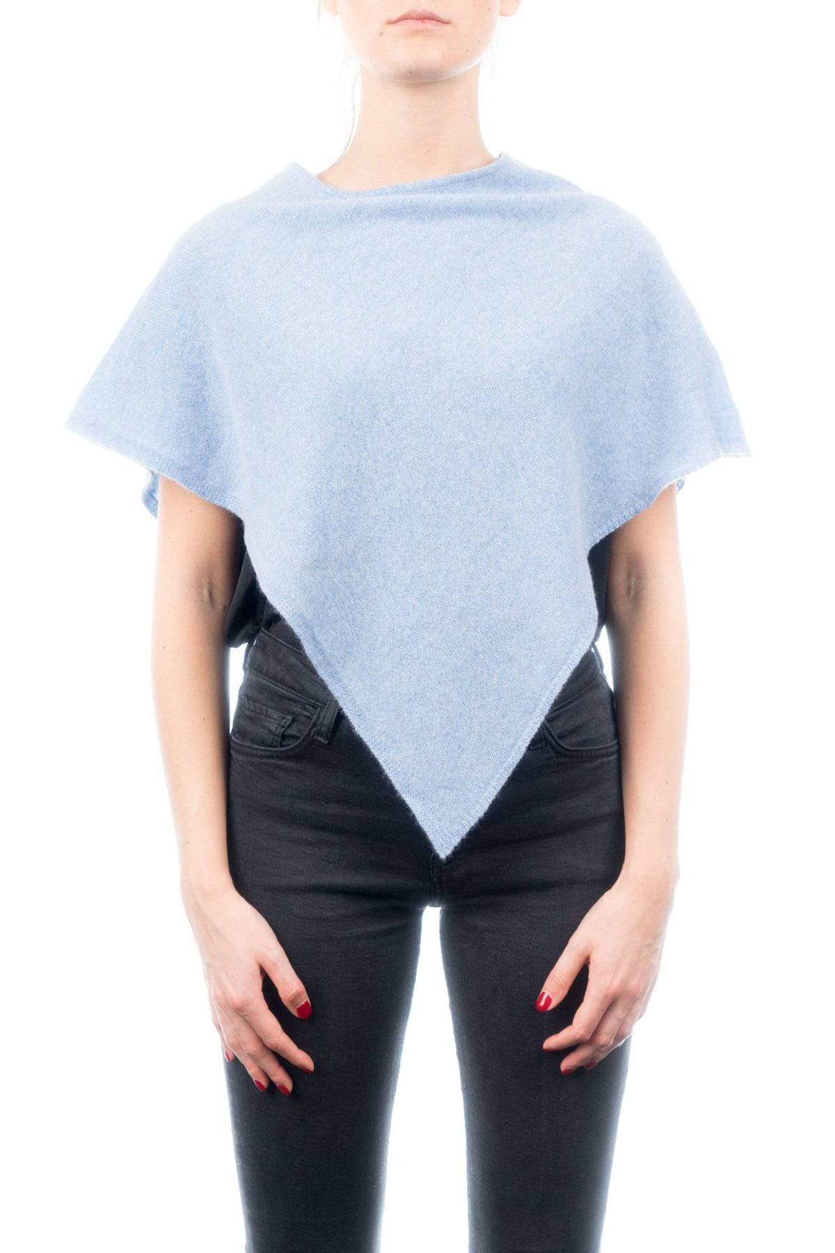 Short 100% cashmere poncho, colour Sky | Dalle Piane Cashmere