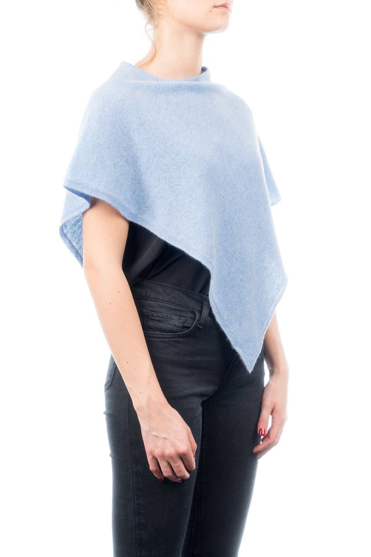 Short 100% cashmere poncho, colour Sky, view 2 | Dalle Piane Cashmere