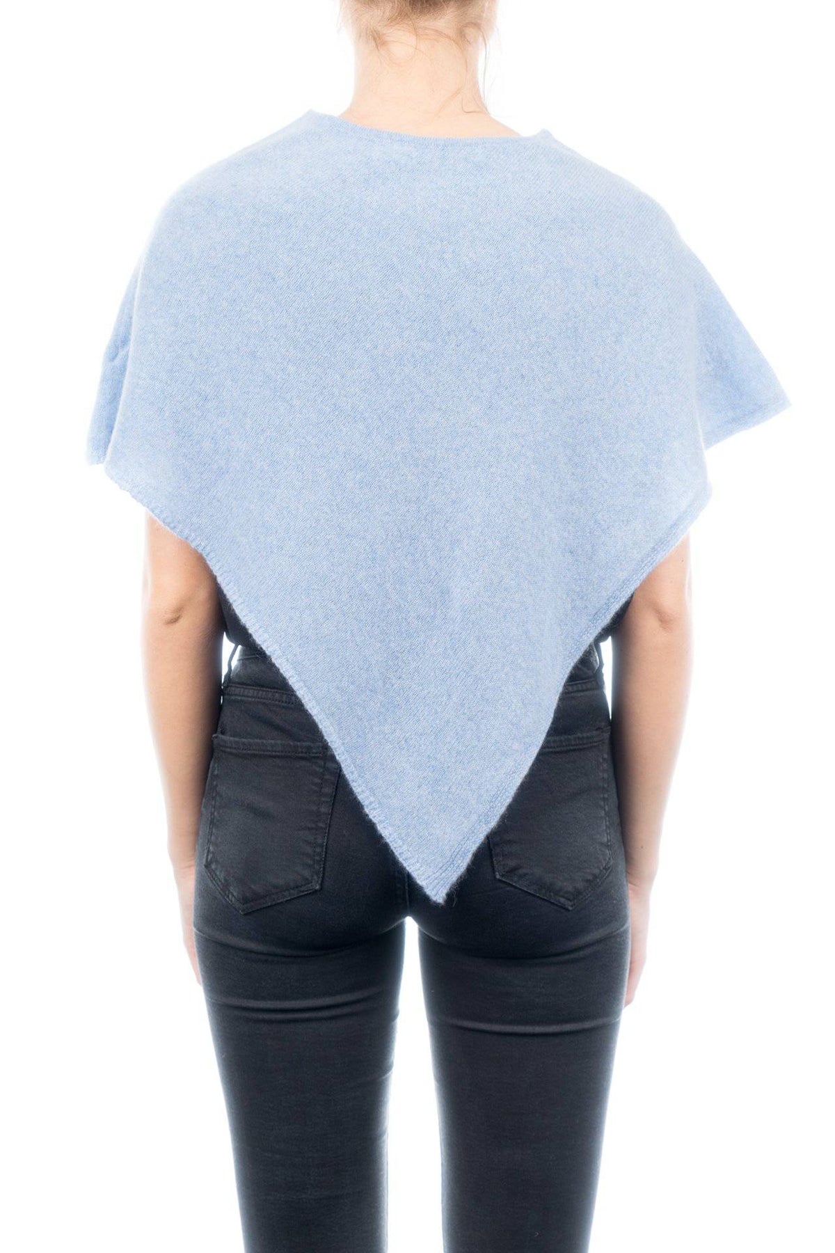 Short 100% cashmere poncho, colour Sky, view 3 | Dalle Piane Cashmere