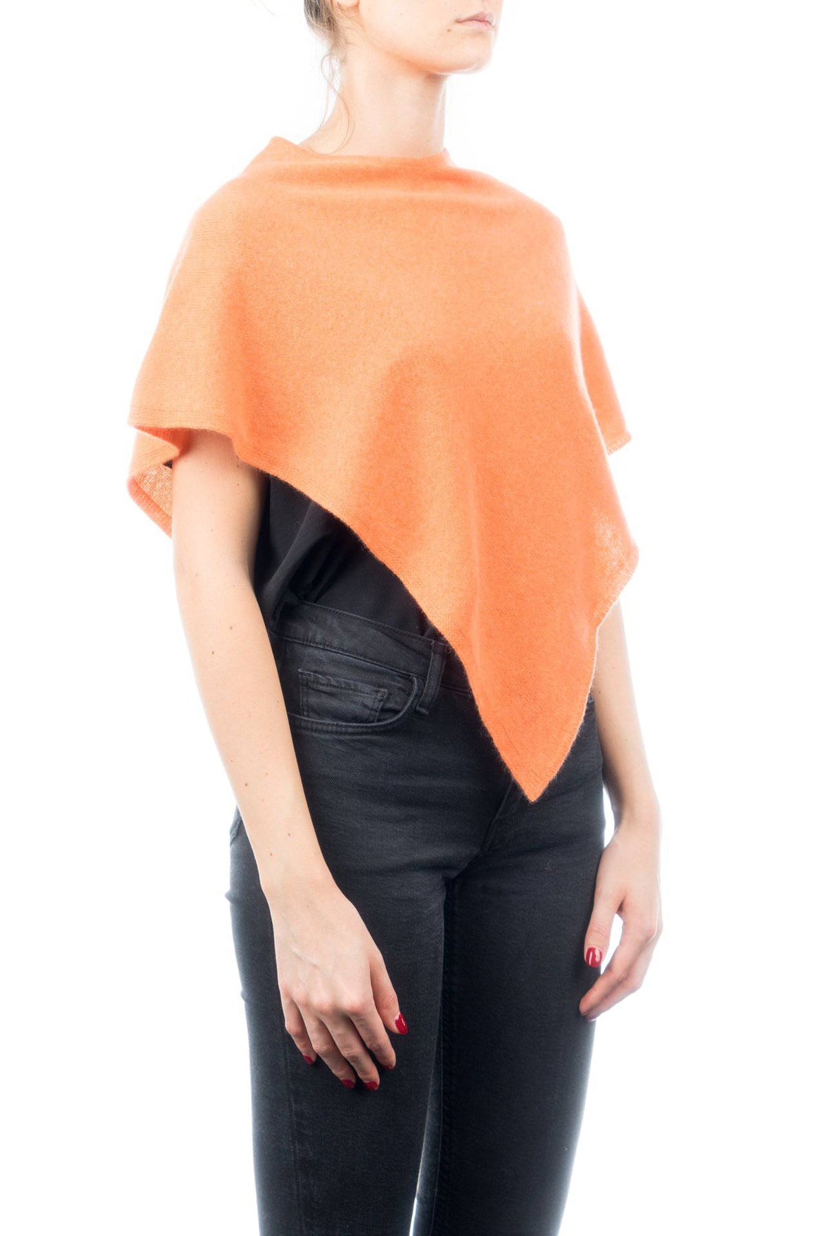 Short 100% cashmere poncho, colour Orange, view 2 | Dalle Piane Cashmere