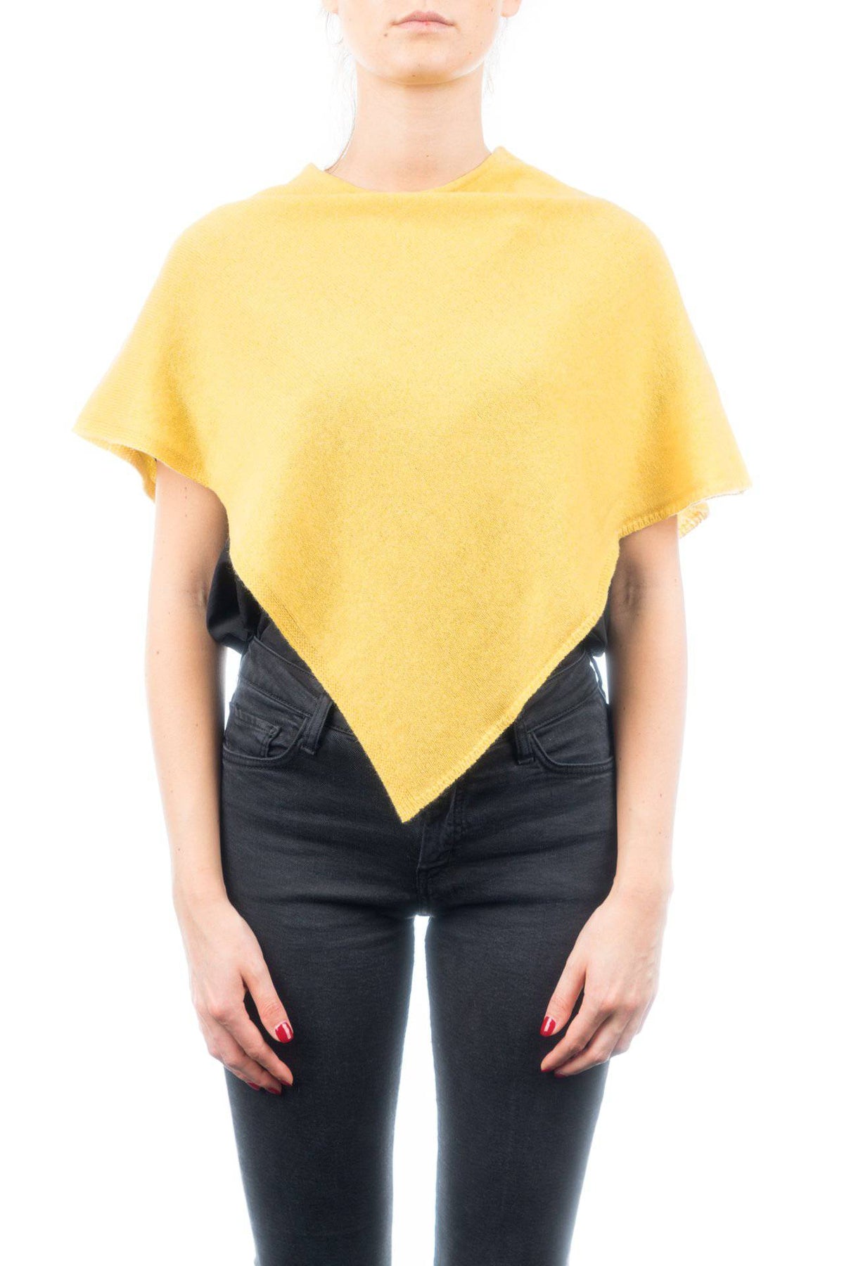 Short 100% cashmere poncho, colour Yellow | Dalle Piane Cashmere