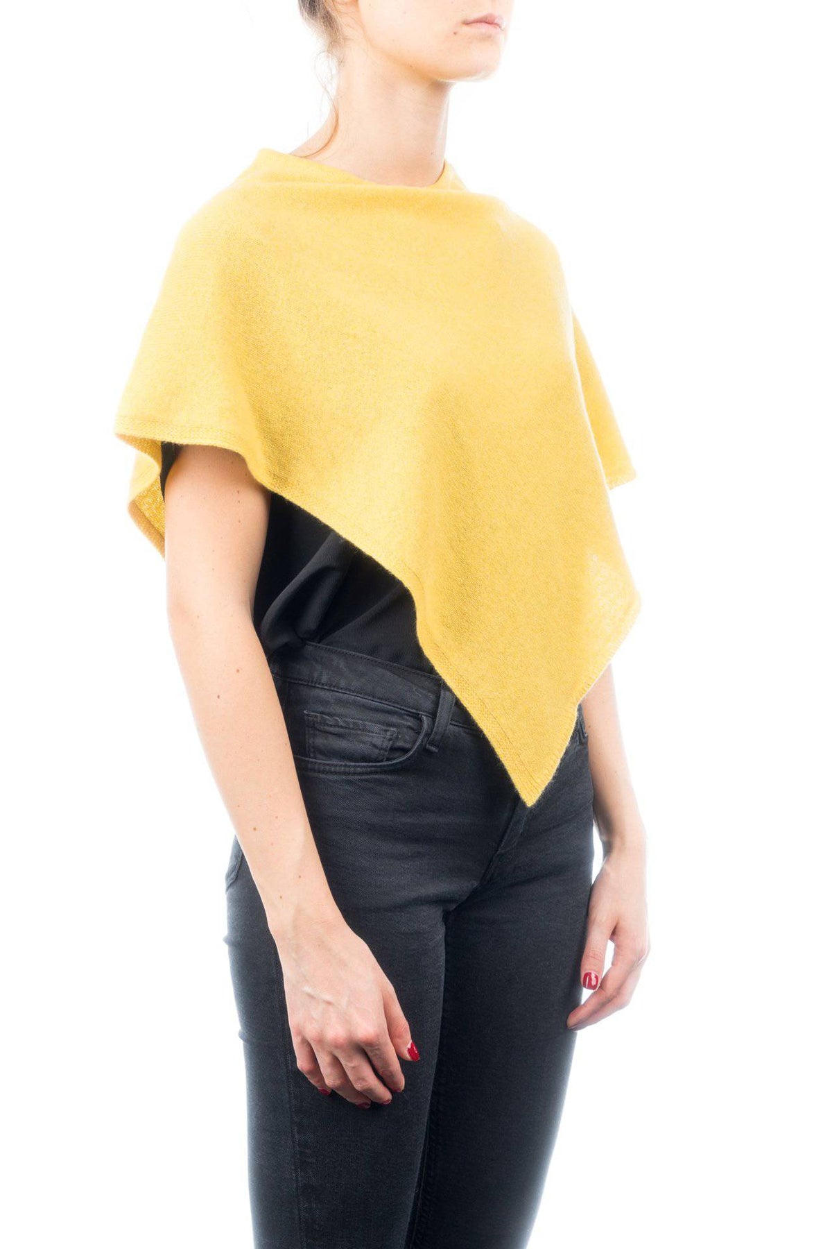 Short 100% cashmere poncho, colour Yellow, view 2 | Dalle Piane Cashmere