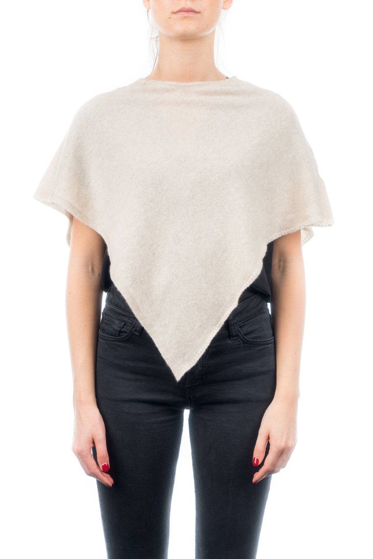 Short 100% cashmere poncho, colour Beige | Dalle Piane Cashmere