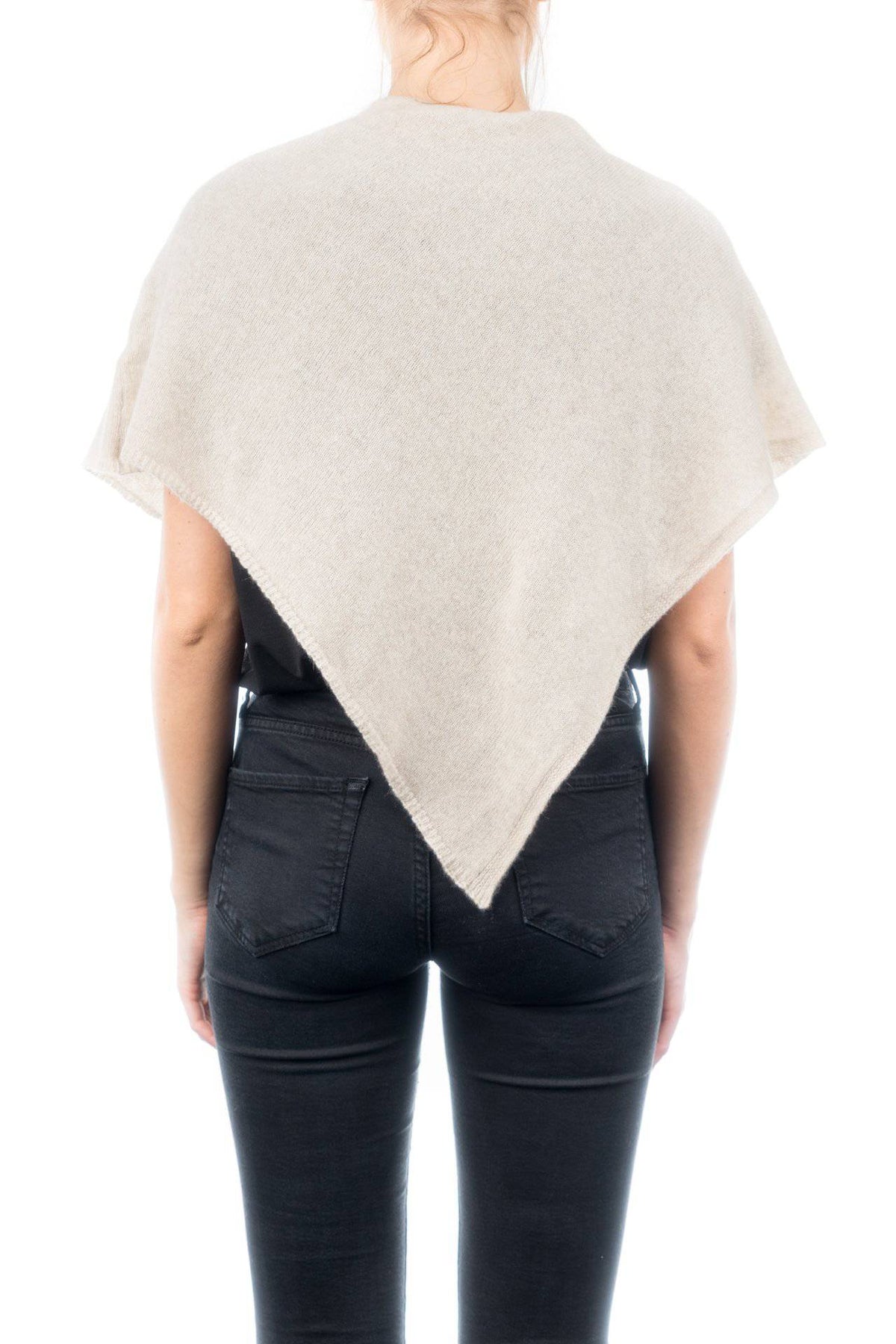 Short 100% cashmere poncho, colour Beige, view 3 | Dalle Piane Cashmere