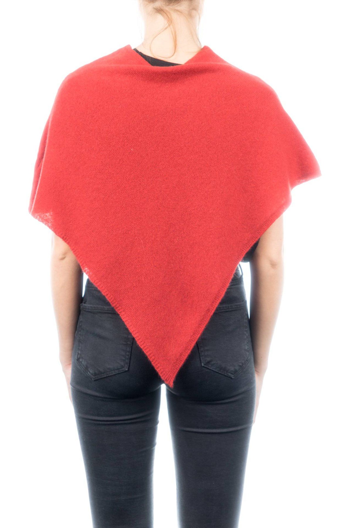 Short 100% cashmere poncho, colour Red, view 3 | Dalle Piane Cashmere