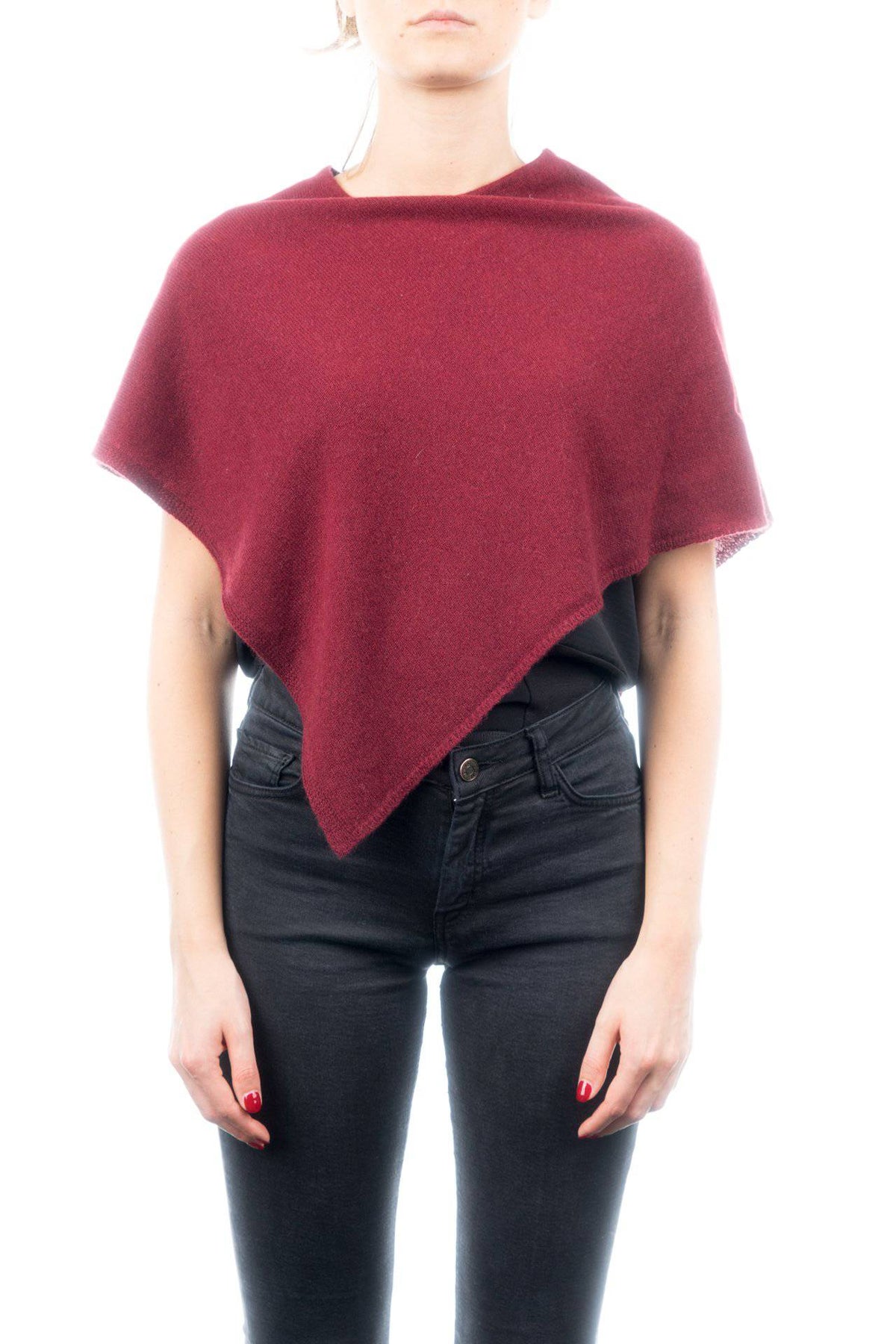 Short 100% cashmere poncho, colour Bordeaux | Dalle Piane Cashmere
