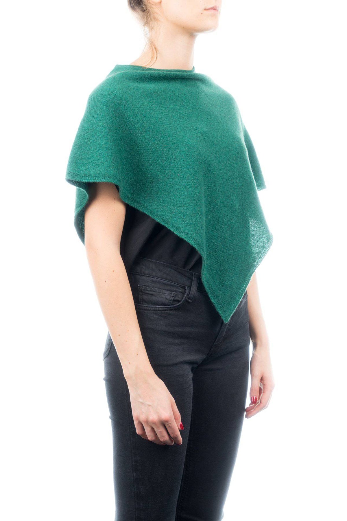 Short 100% cashmere poncho, colour Green, view 2 | Dalle Piane Cashmere