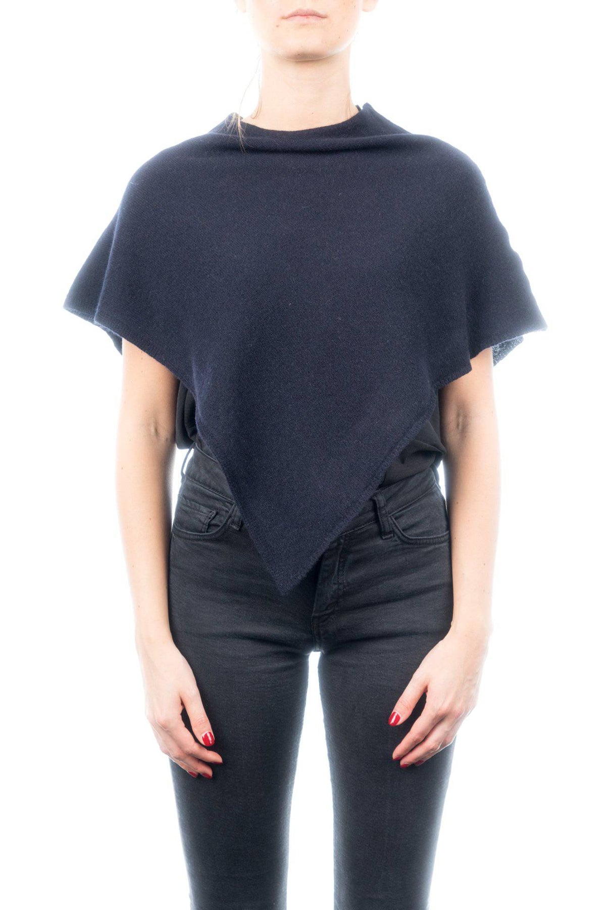 Short 100% cashmere poncho, colour Blue | Dalle Piane Cashmere