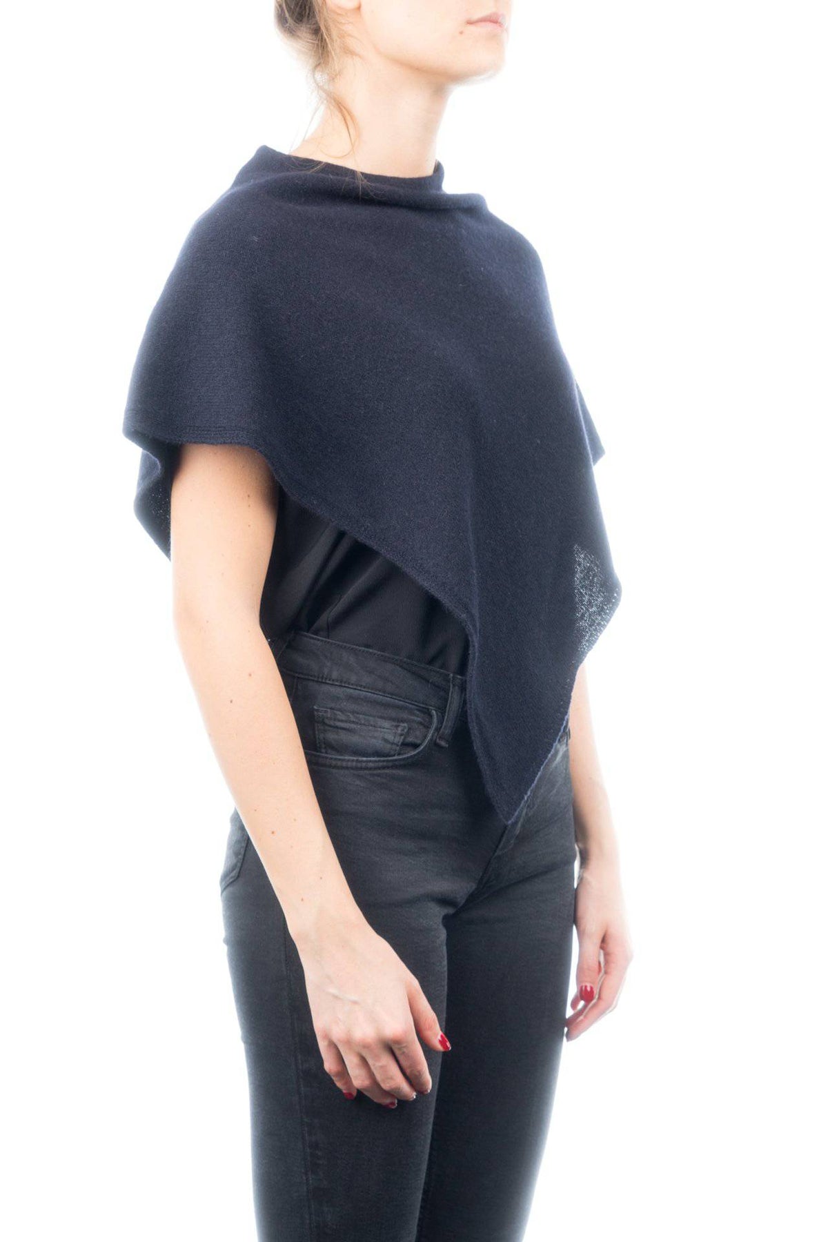Short 100% cashmere poncho, colour Blue, view 2 | Dalle Piane Cashmere