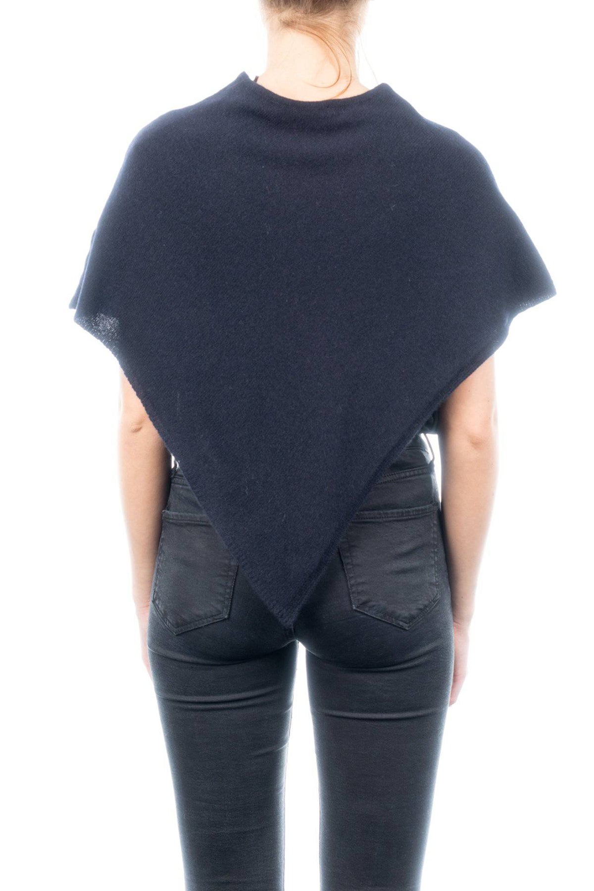 Short 100% cashmere poncho, colour Blue, view 3 | Dalle Piane Cashmere