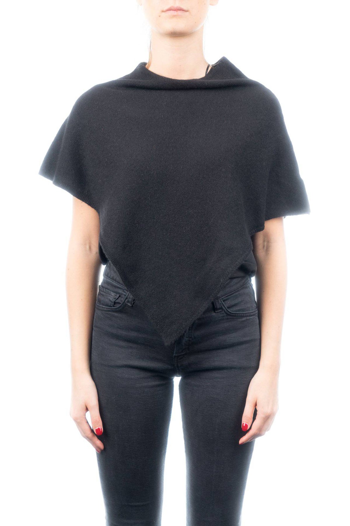 Short 100% cashmere poncho, colour Black | Dalle Piane Cashmere